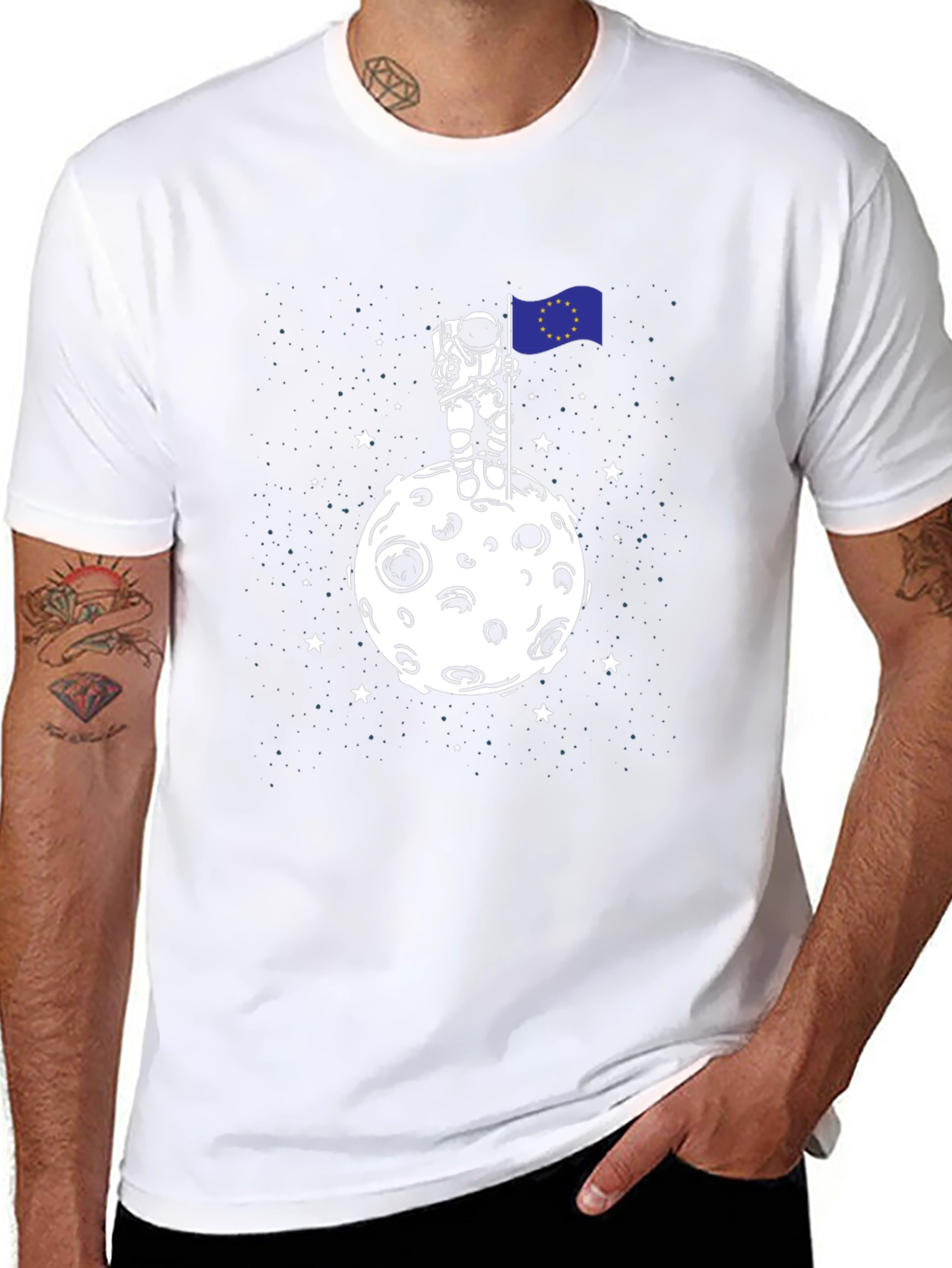 Black Astronaut EU Flag Moon T-Shirt - Space Graphic Tee view 8