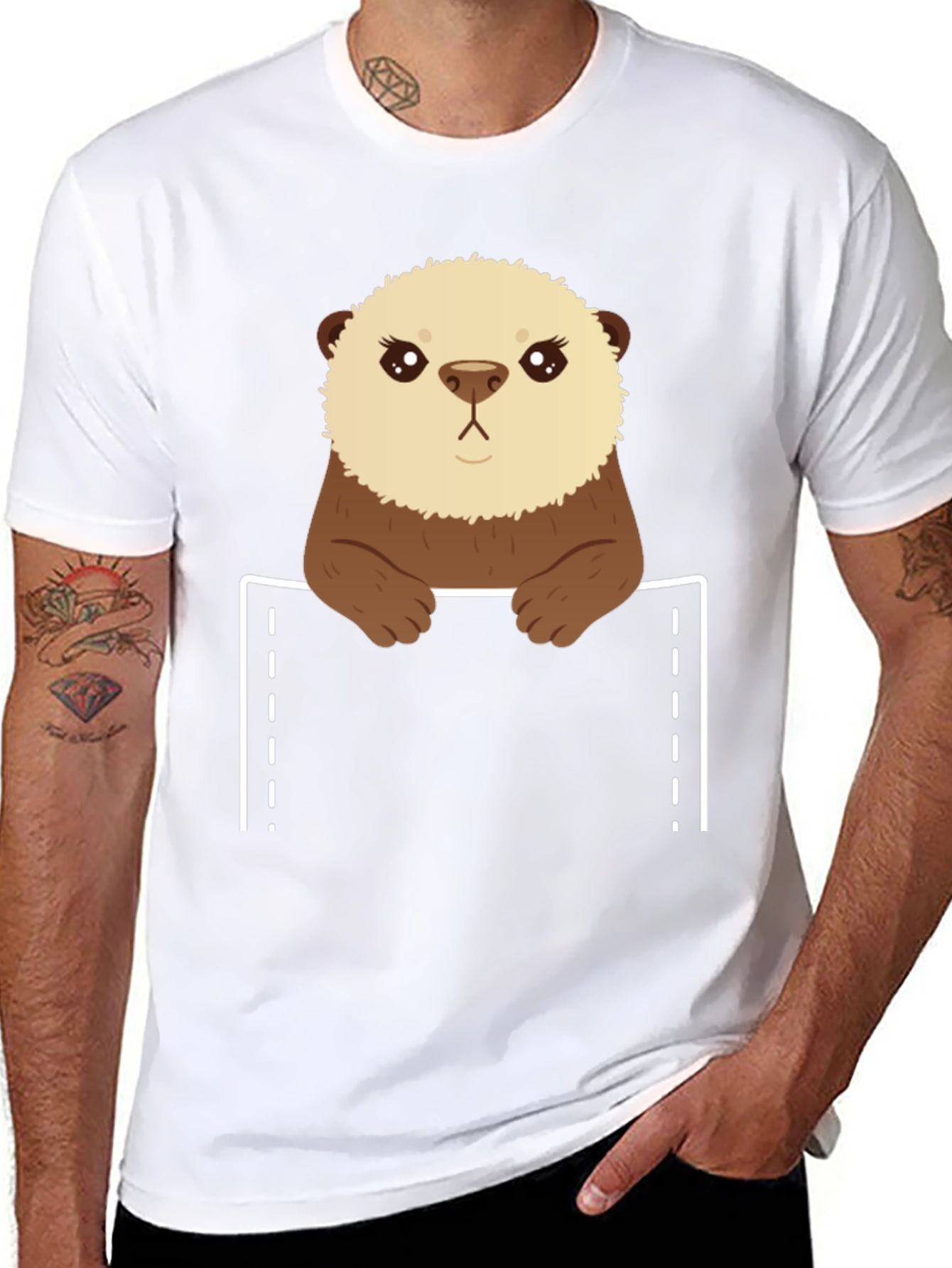 Black Otter Pocket T-Shirt - Cute Animal Tee view 8