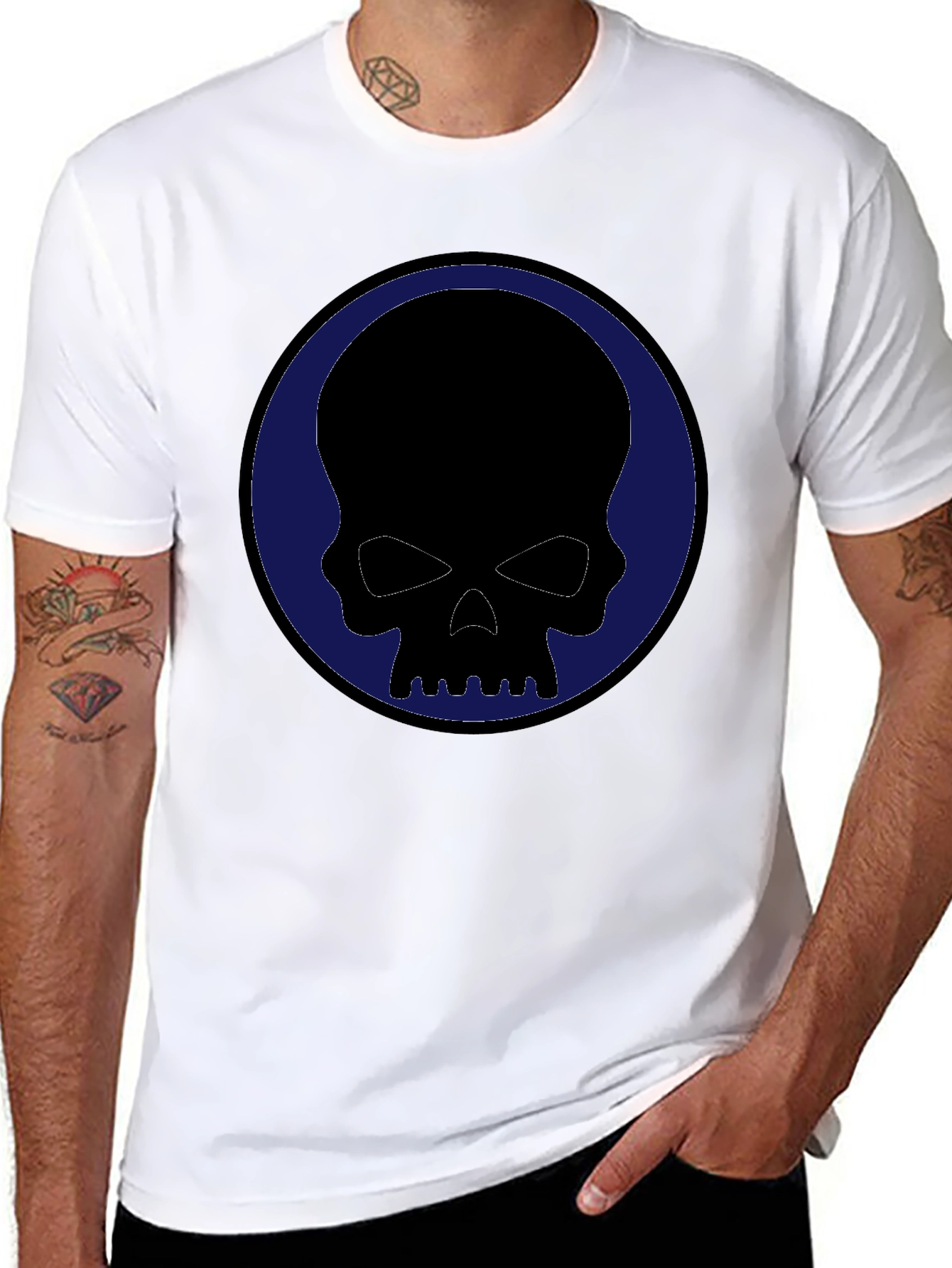 Black Skull Graphic Tee - Black Crew Neck Casual Shirt view 8