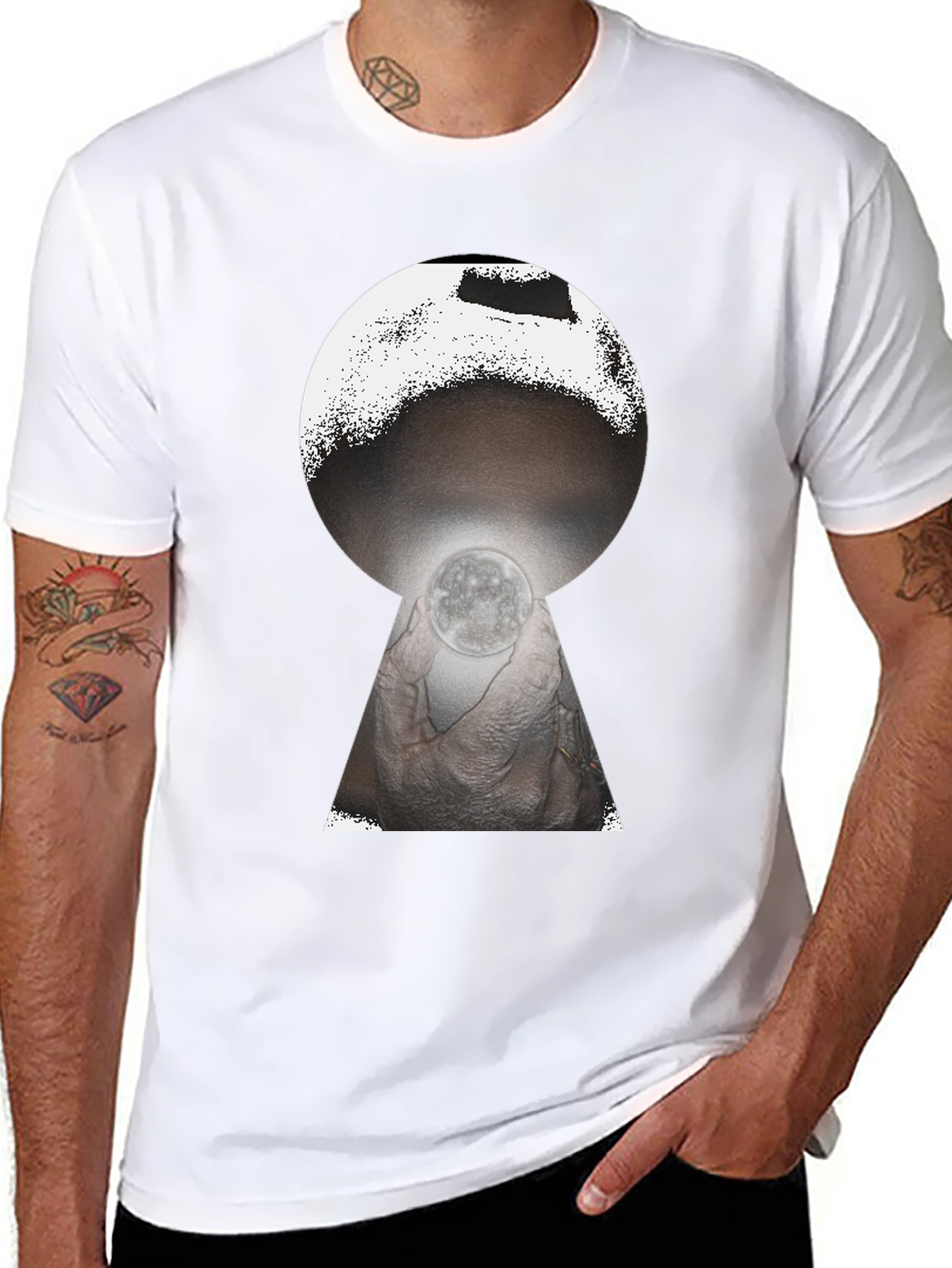 Black Mystic Moon Keyhole Graphic Tee - Black view 8