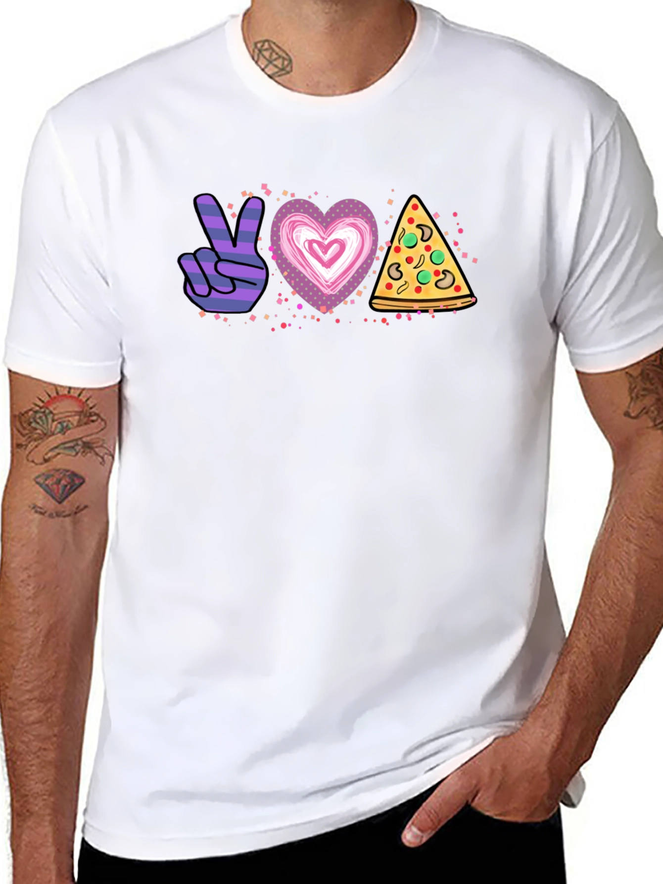 Black Peace Love Pizza Graphic T-Shirt - Unisex view 8