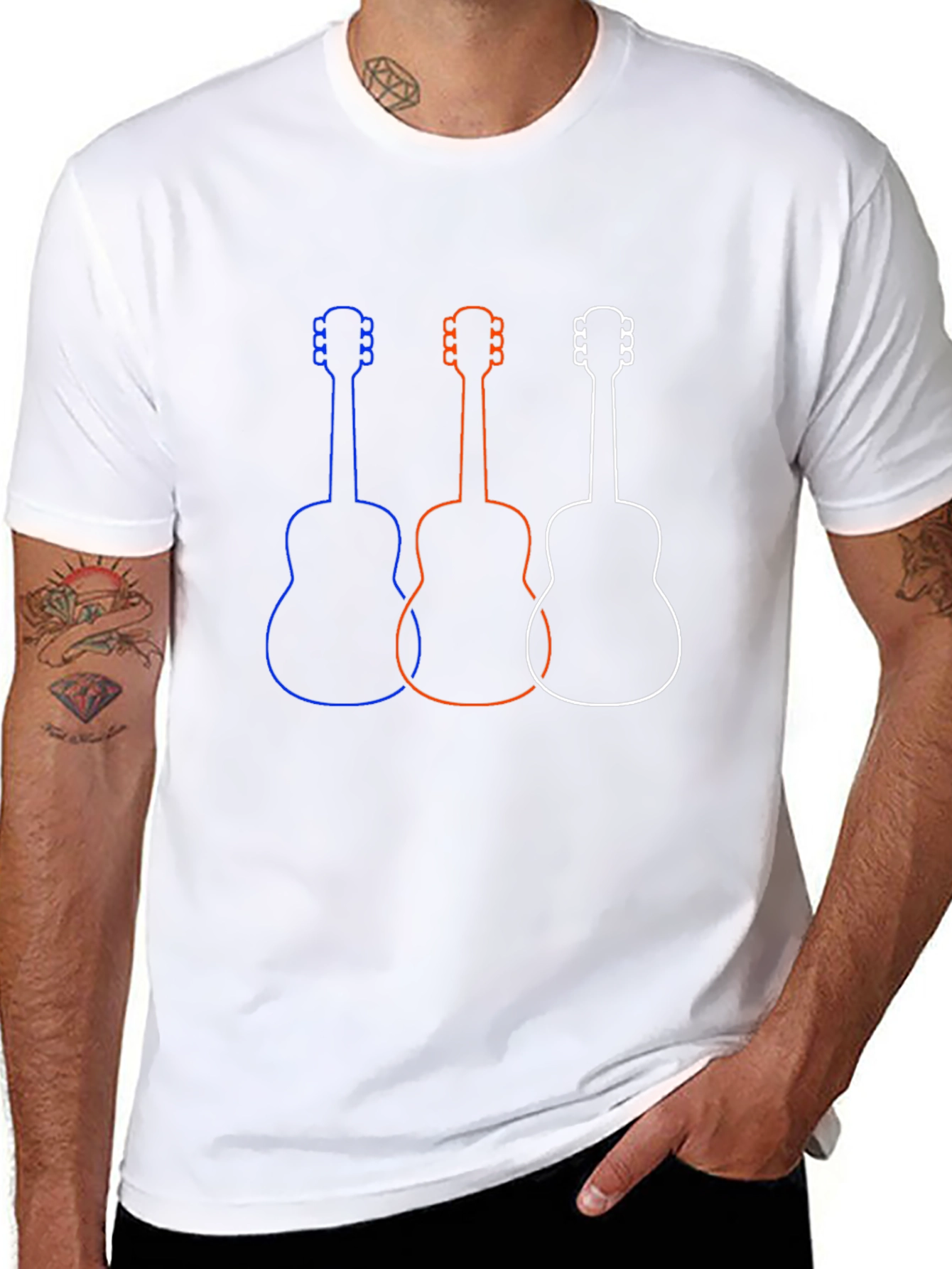 Black Guitar Trio Graphic T-Shirt - Casual Cotton Tee view 8