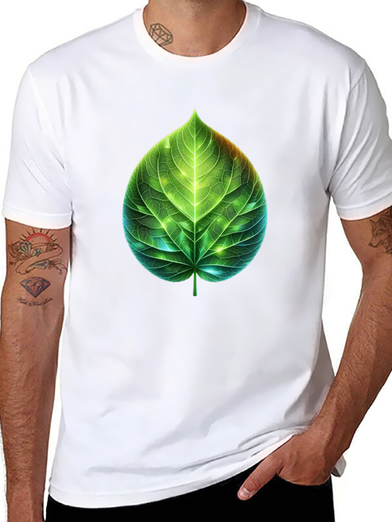 Black Leaf Design Graphic Tee - Nature Inspired T-Shirt view 8