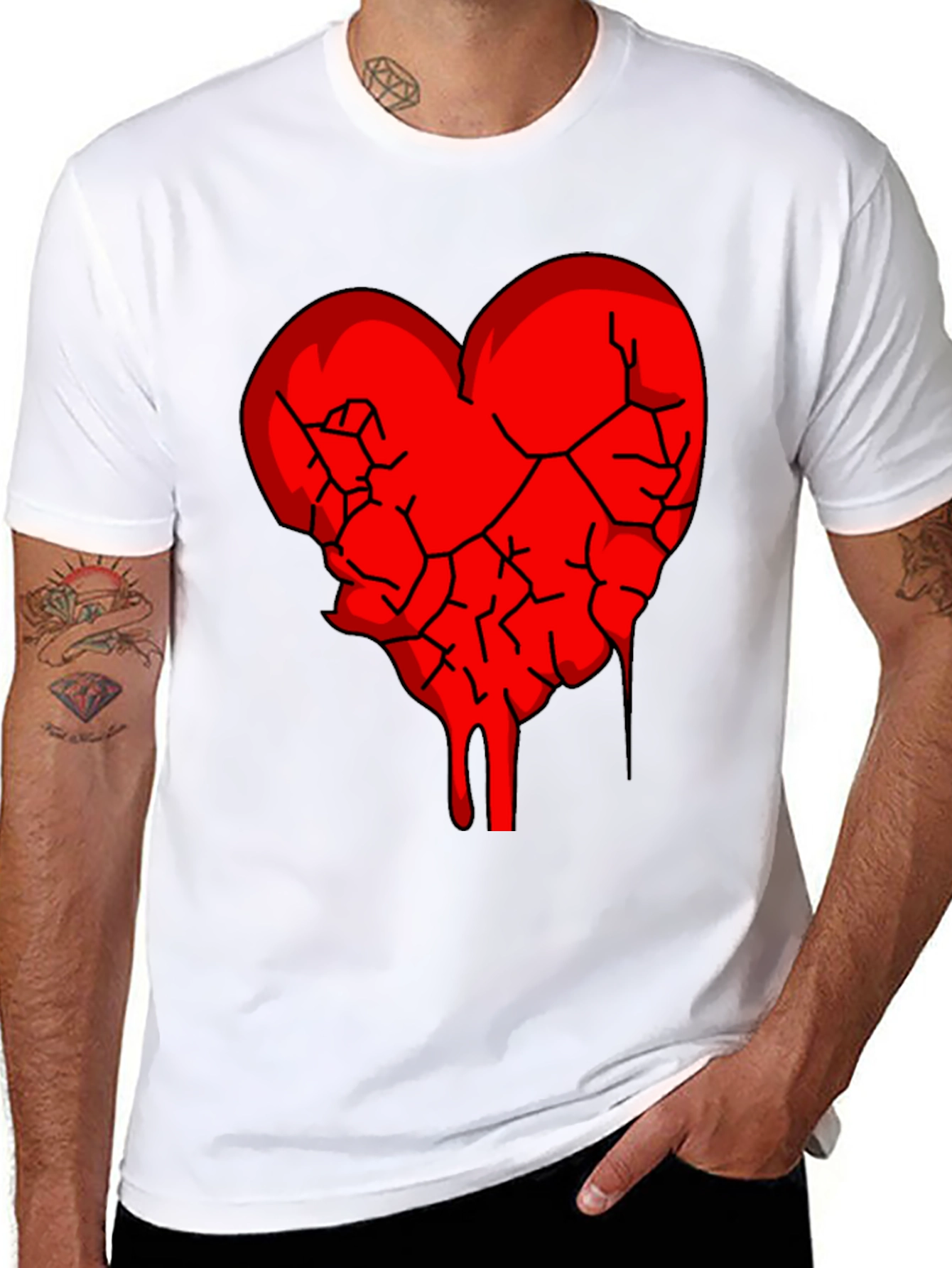 Black Broken Heart Graphic Tee - Black Cotton Blend view 8