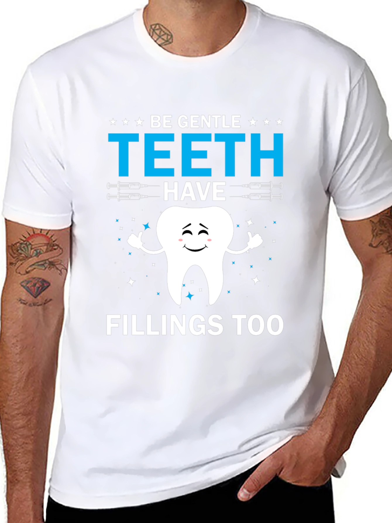 Black Funny Dentist T-Shirt - Be Gentle Teeth Have Fillings Too view 8