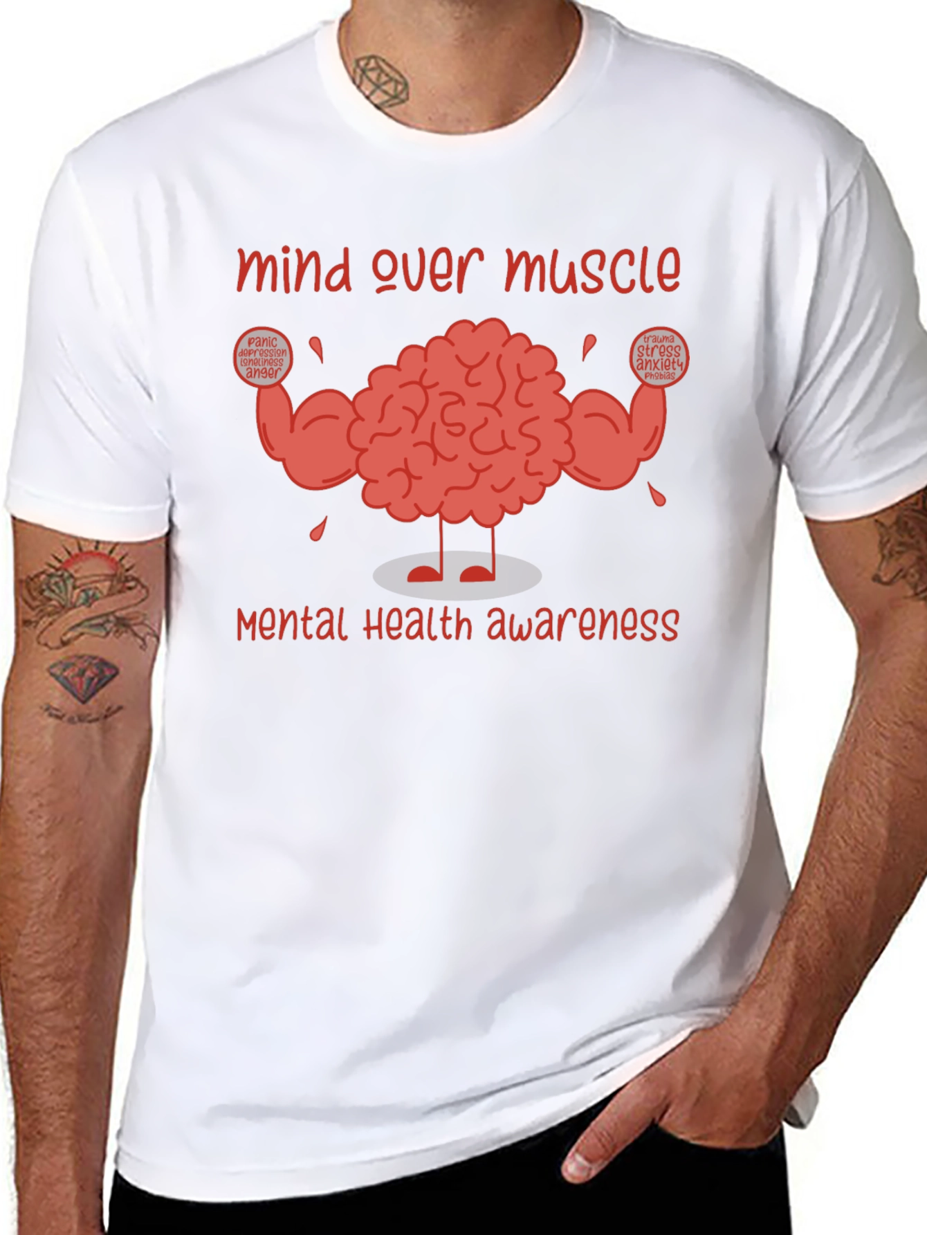 Black Mind Over Muscle Mental Health Awareness T-Shirt view 8