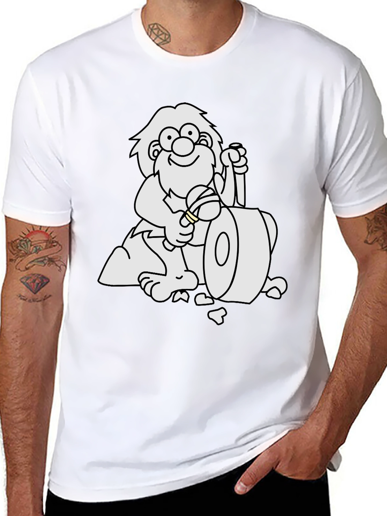 Black Cartoon Caveman Club Black T-Shirt view 8