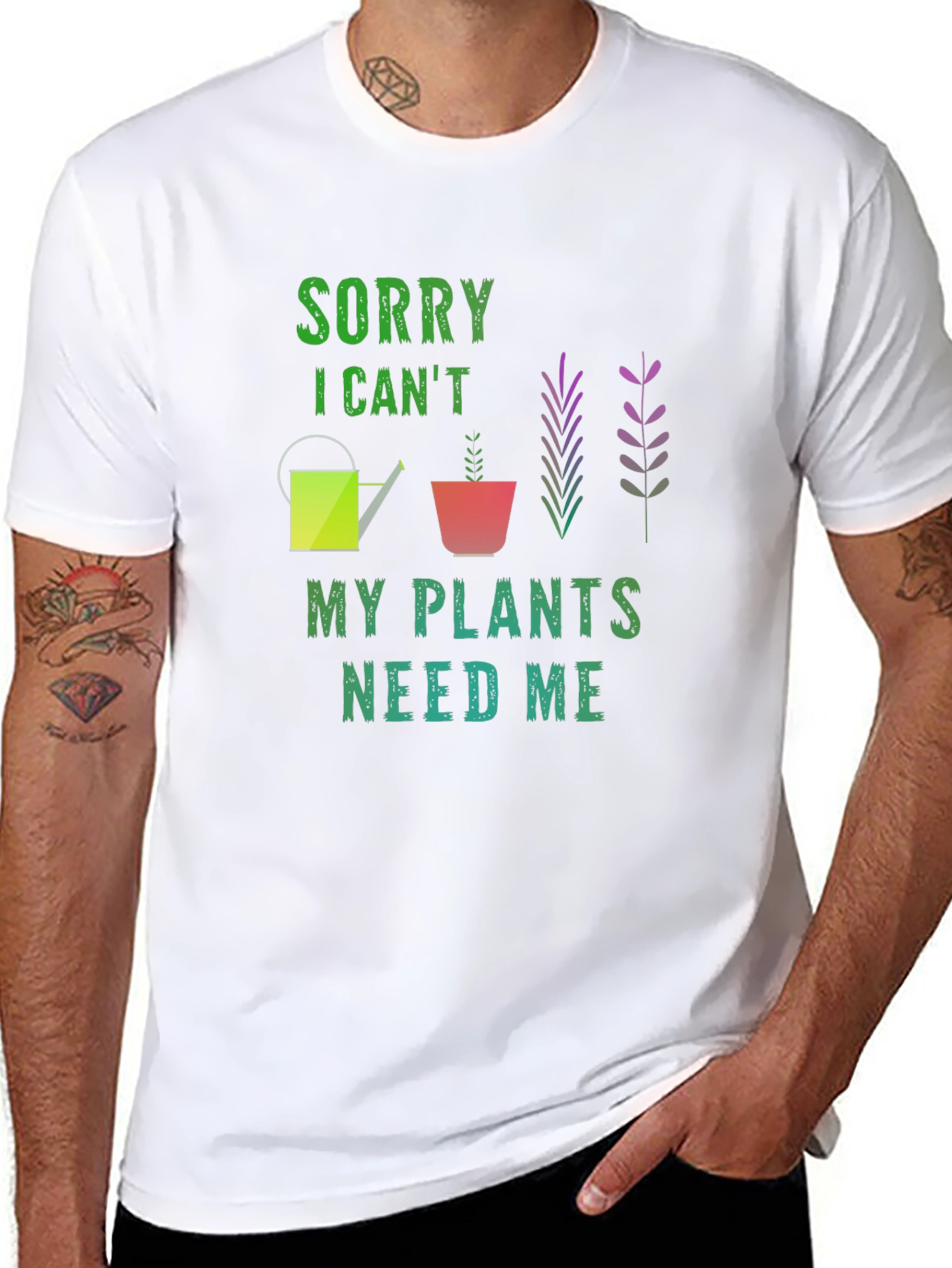 Black Sorry I Can't My Plants Need Me Black T-Shirt view 8