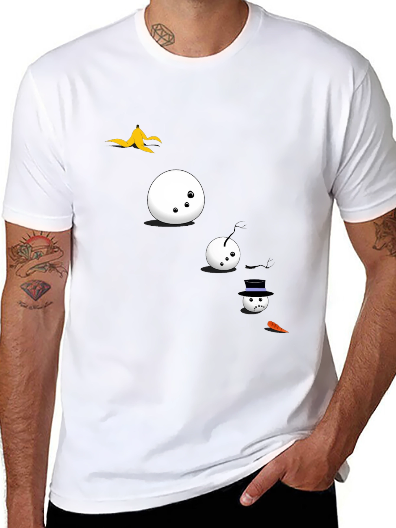 Black Funny Snowman T-Shirt - Black Cotton Tee view 8