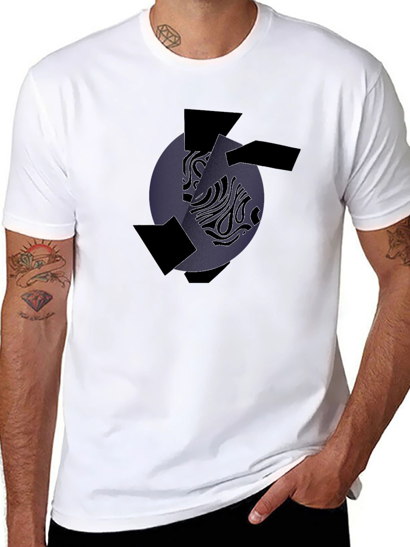 Black Abstract Graphic Print Crew Neck T-Shirt view 8