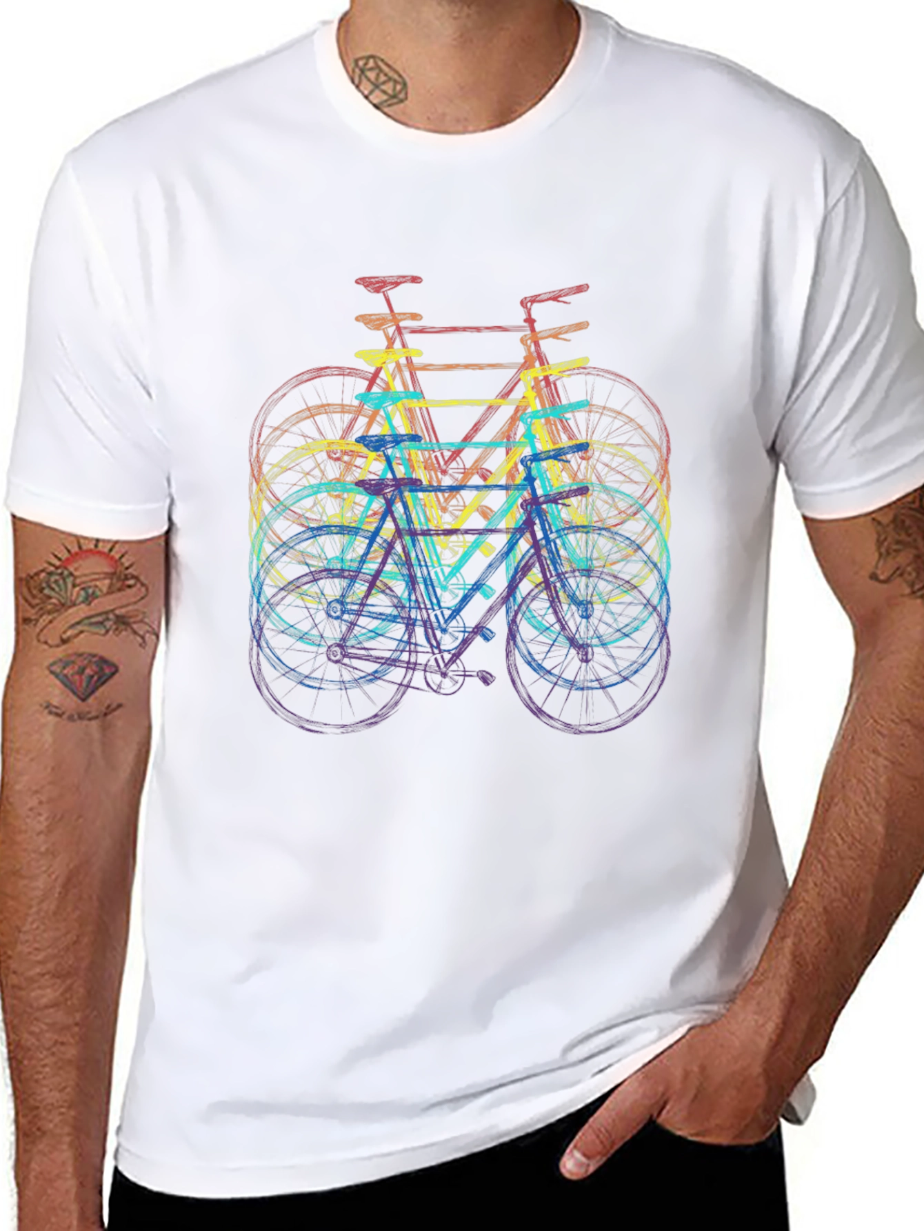 Black Retro Bicycle Rainbow T-Shirt view 8