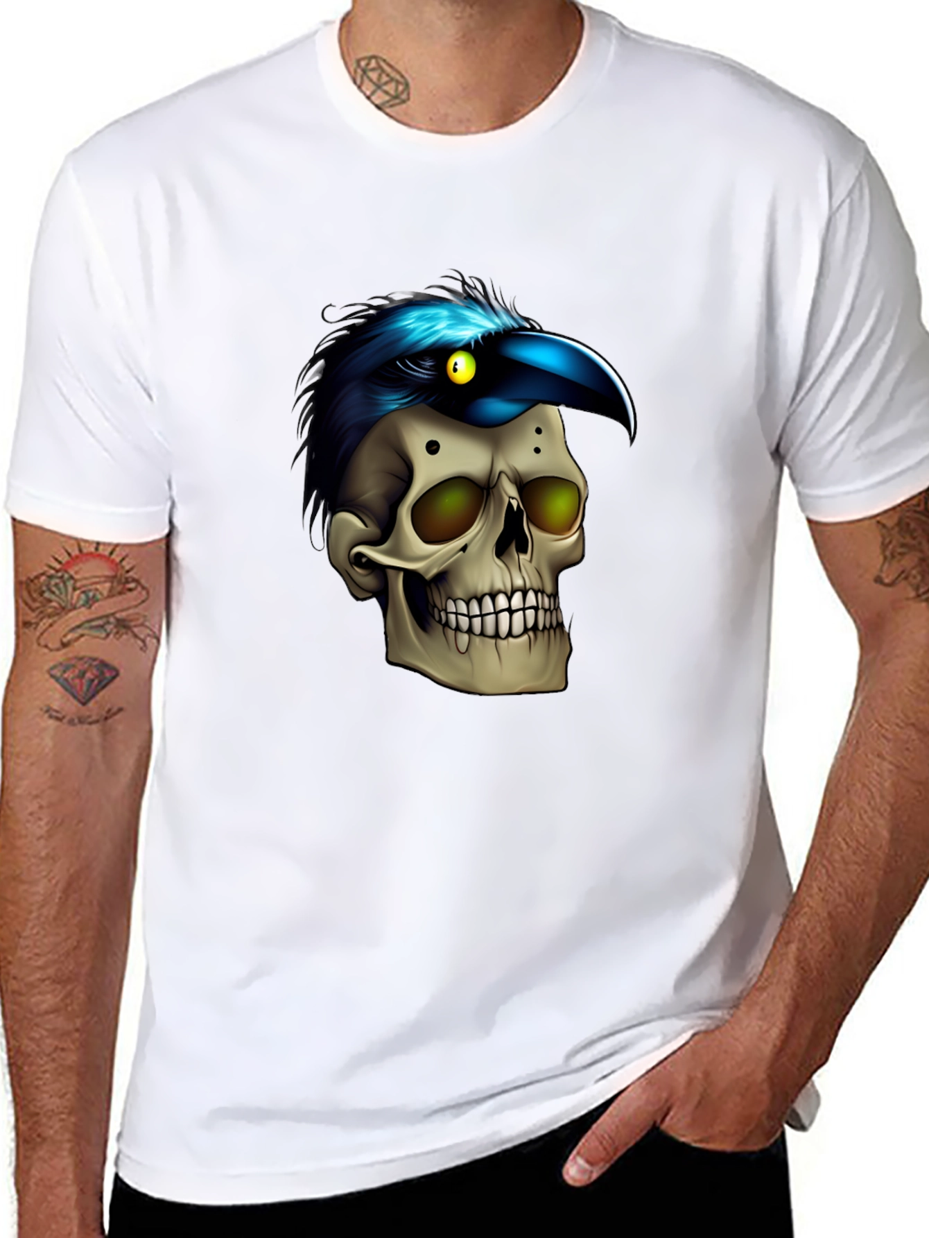 Black Skull & Raven T-Shirt: Gothic Style view 8