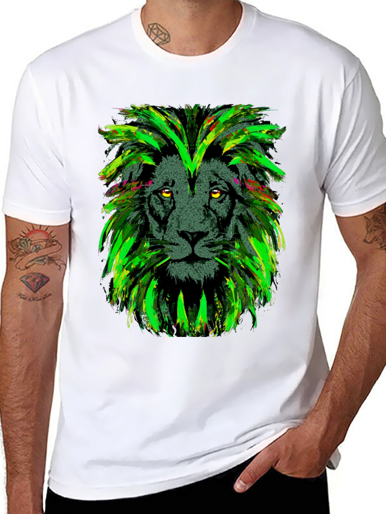 Black Lion Head Graphic Print Black T-Shirt view 8