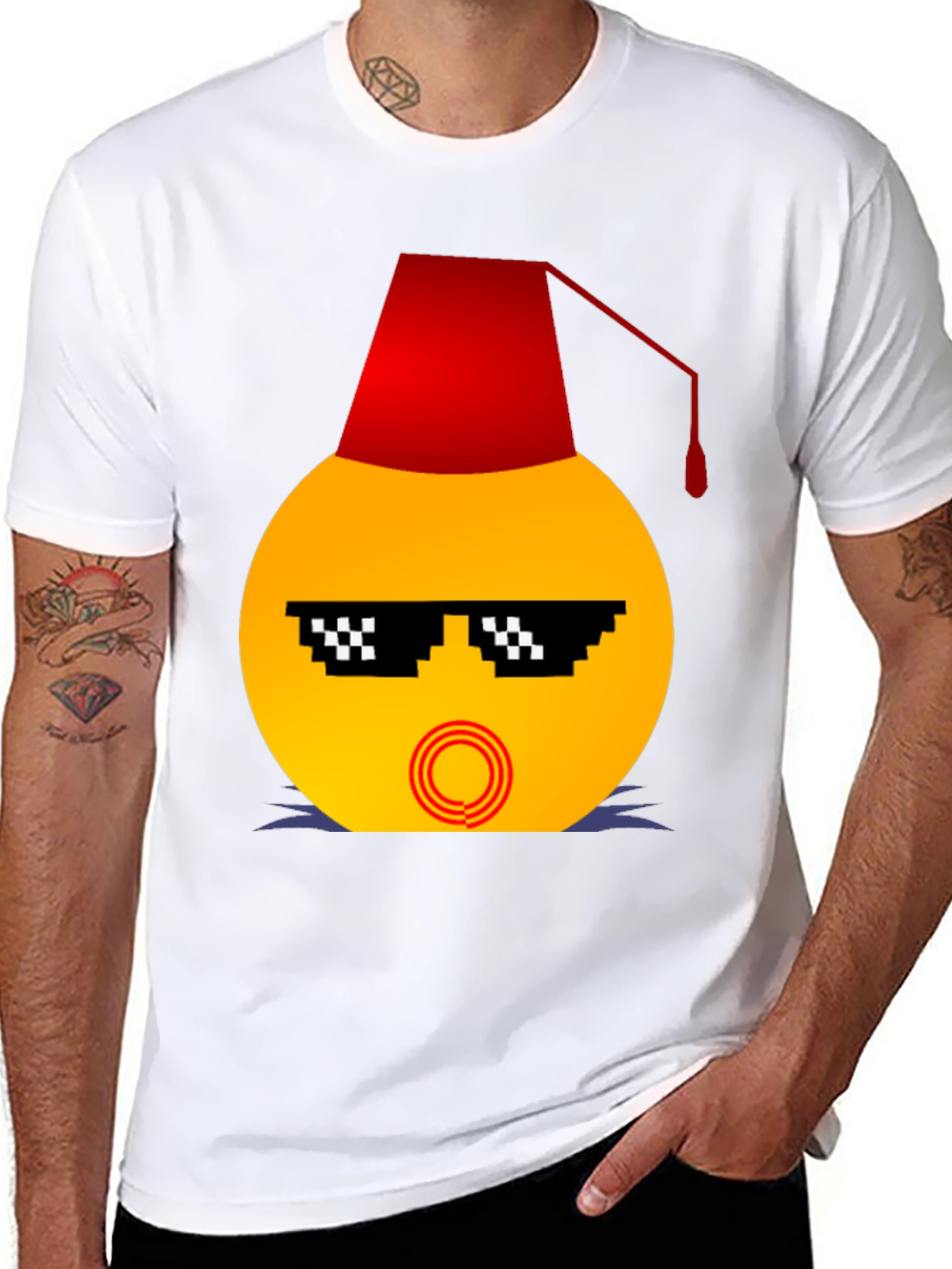 Black Emoji Wearing a Fez Funny T-Shirt view 8