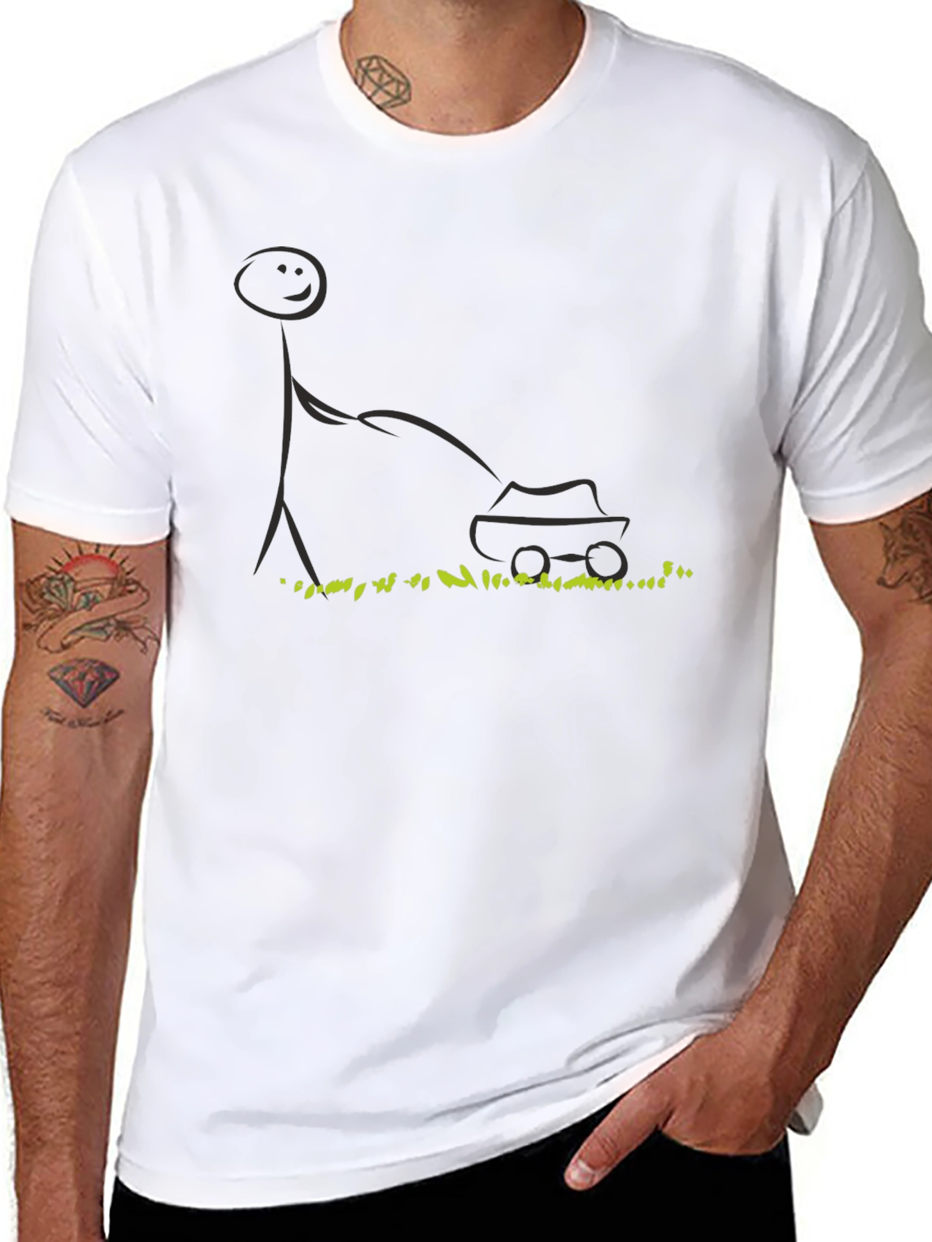 Black Stick Figure Lawn Mower T-Shirt - Black view 8