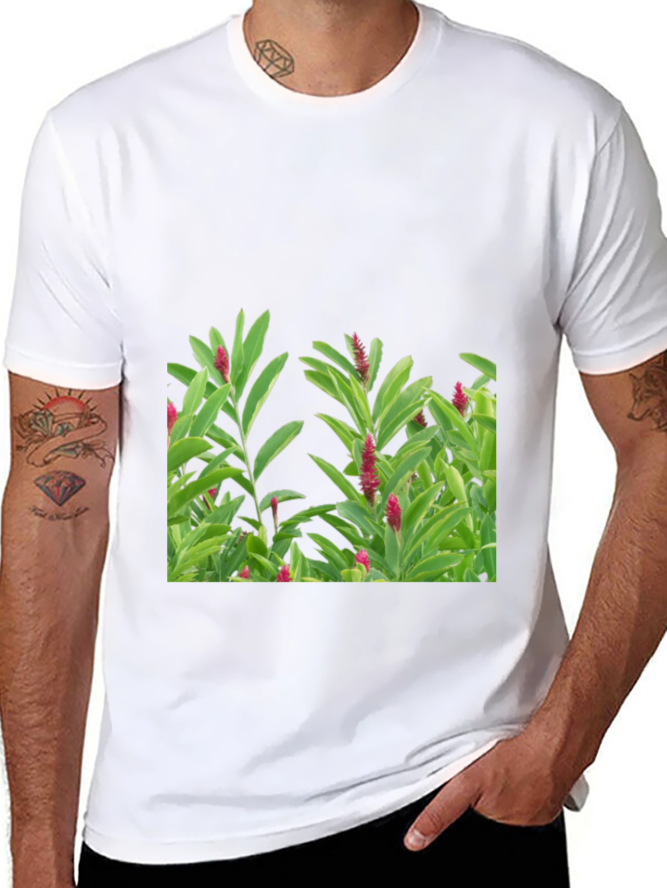 Black Tropical Plant Graphic Tee - Black Cotton Shirt view 8