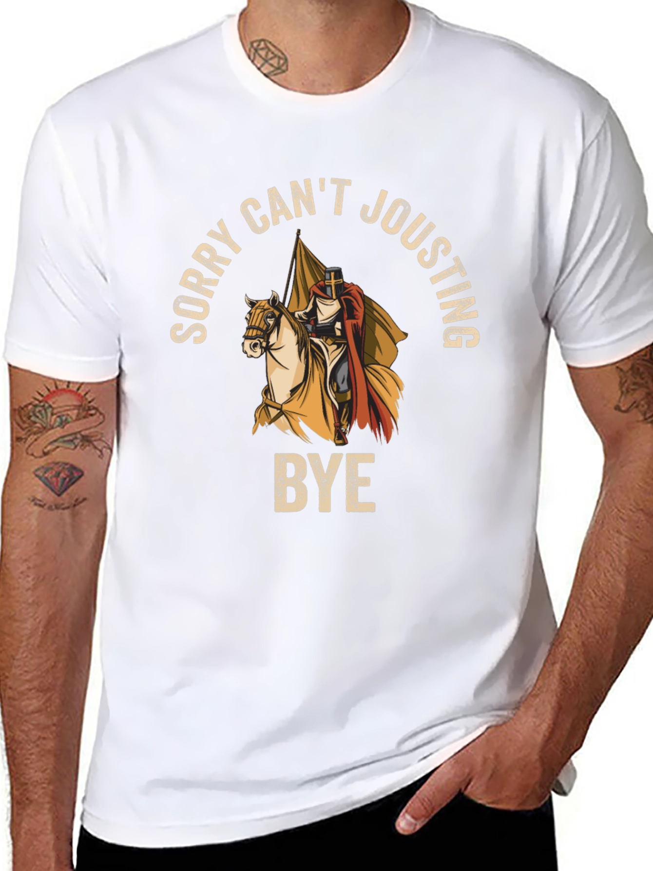 Black Sorry Can't Jousting Bye Black T-Shirt view 8