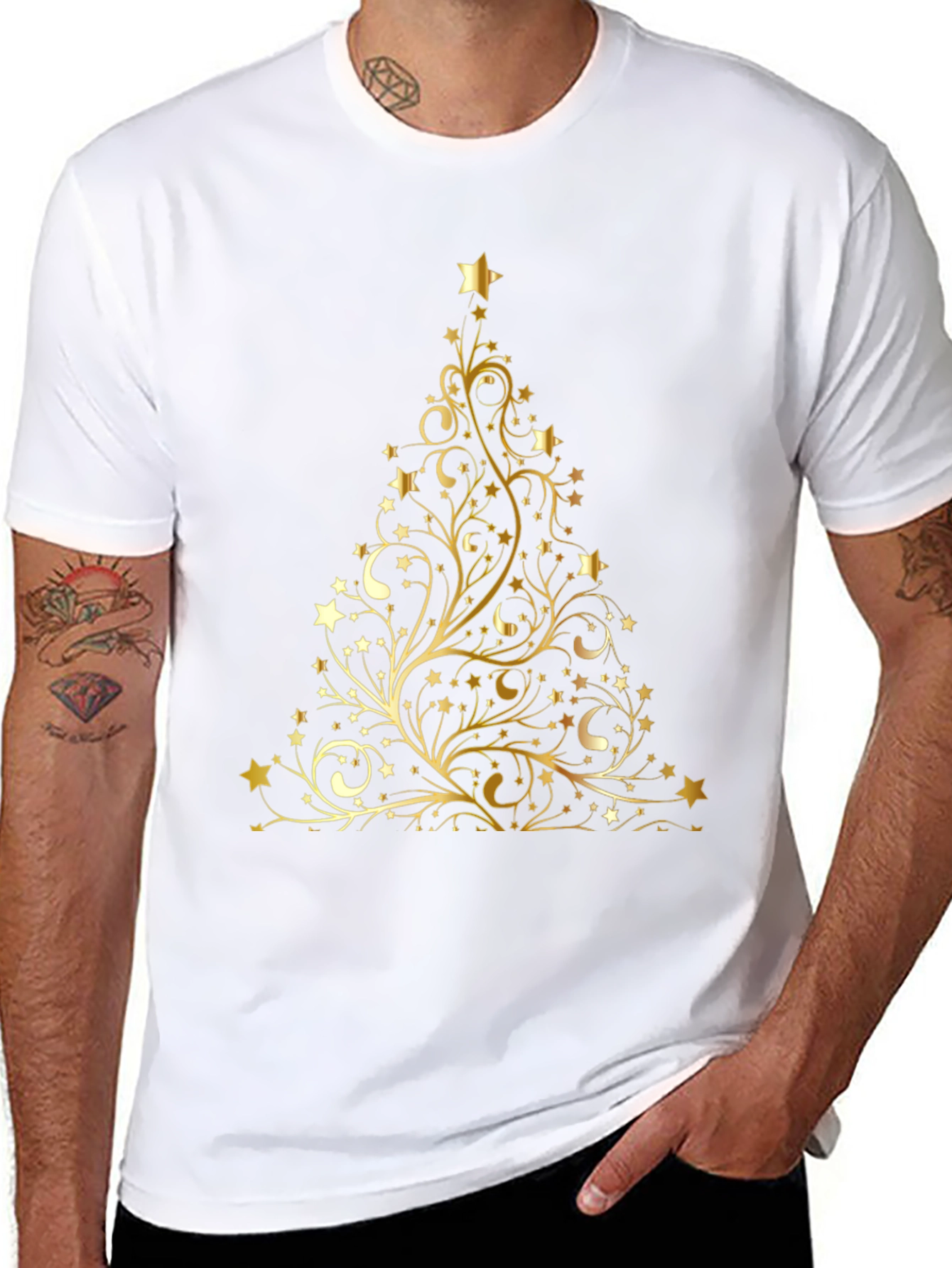 Black Festive Gold Christmas Tree Black T-Shirt view 8