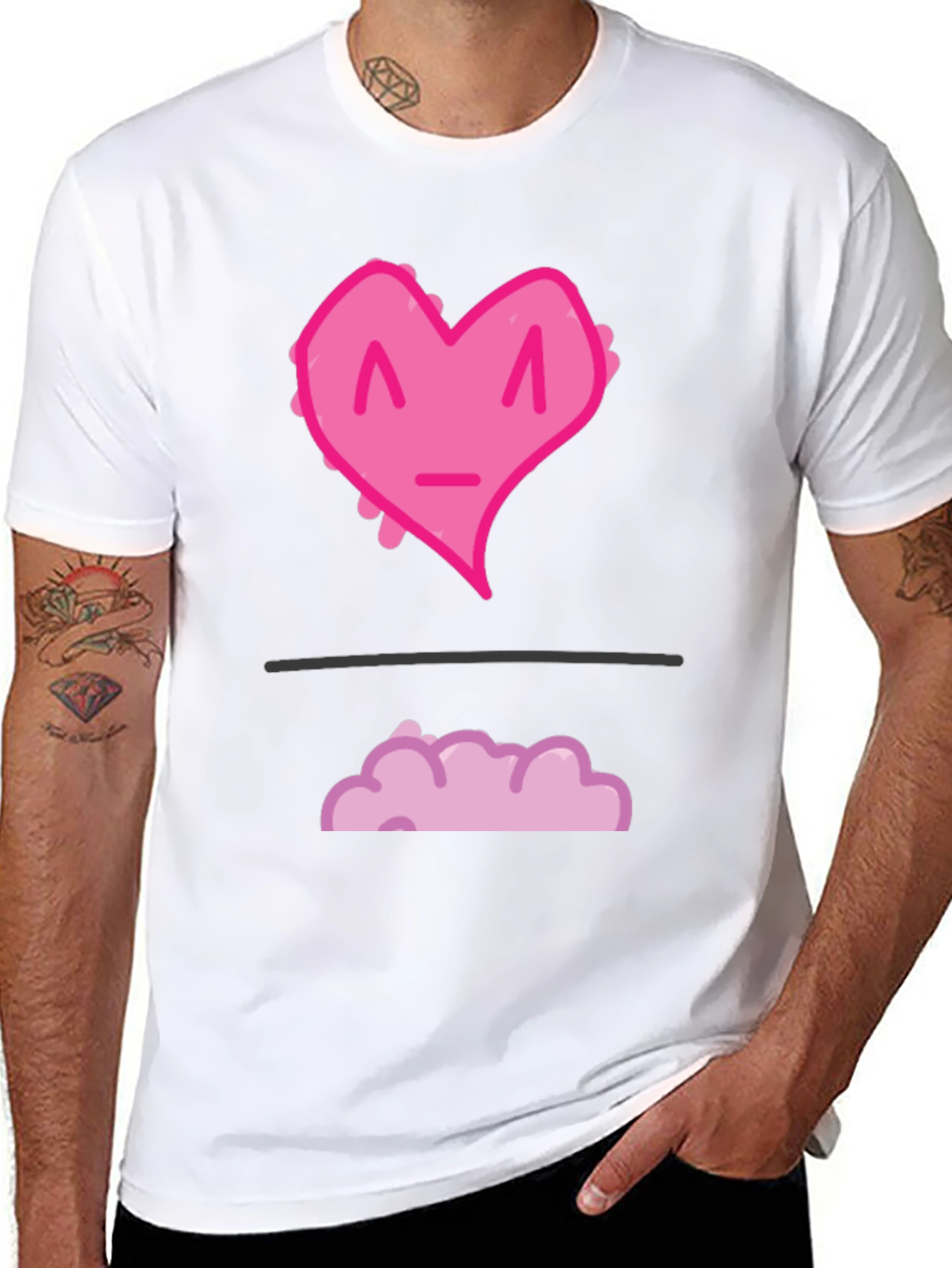 Black Funny Pink Heart Graphic T-Shirt - Black Casual Tee view 8