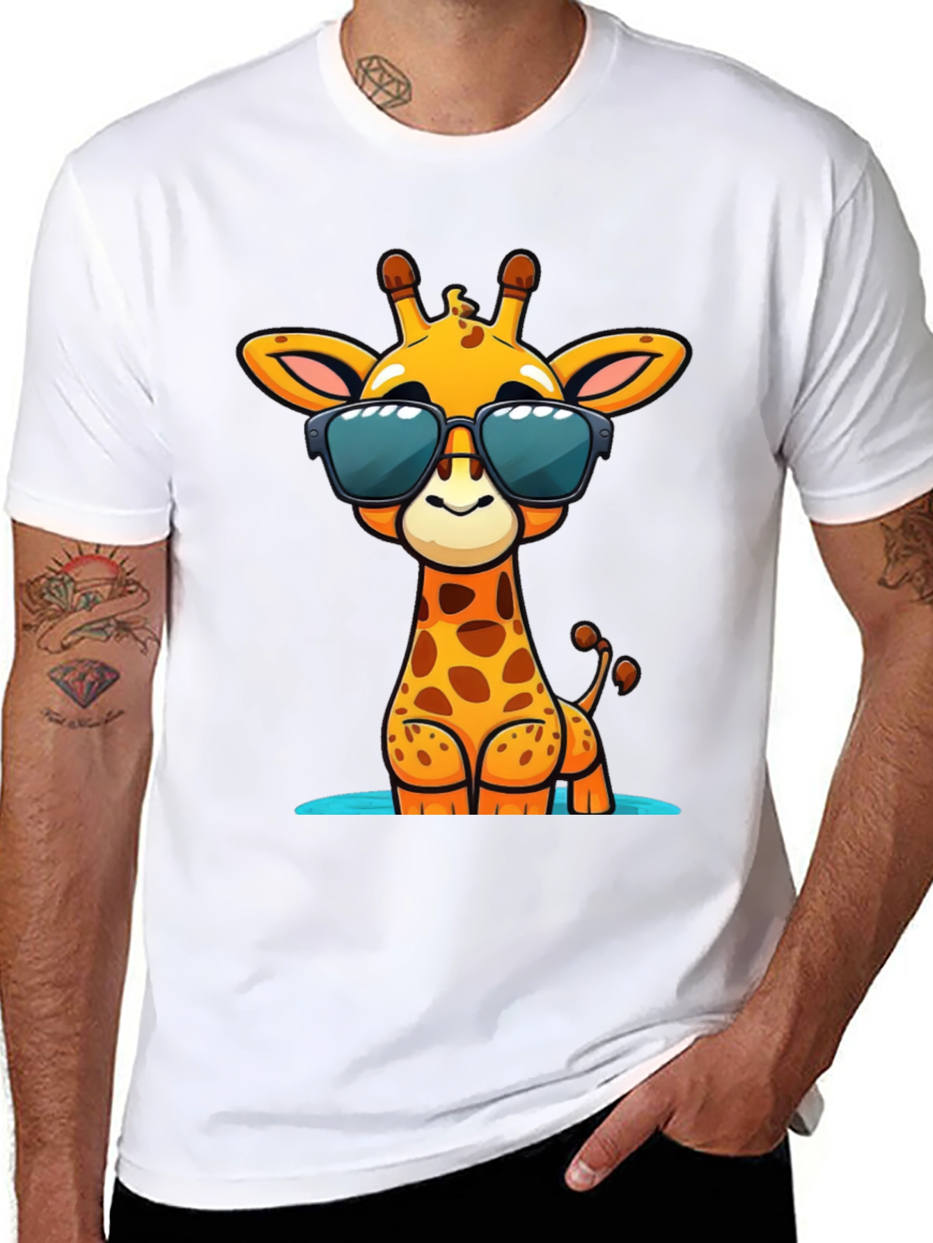 Black Cool Giraffe Graphic Tee - Black Cotton Shirt view 8