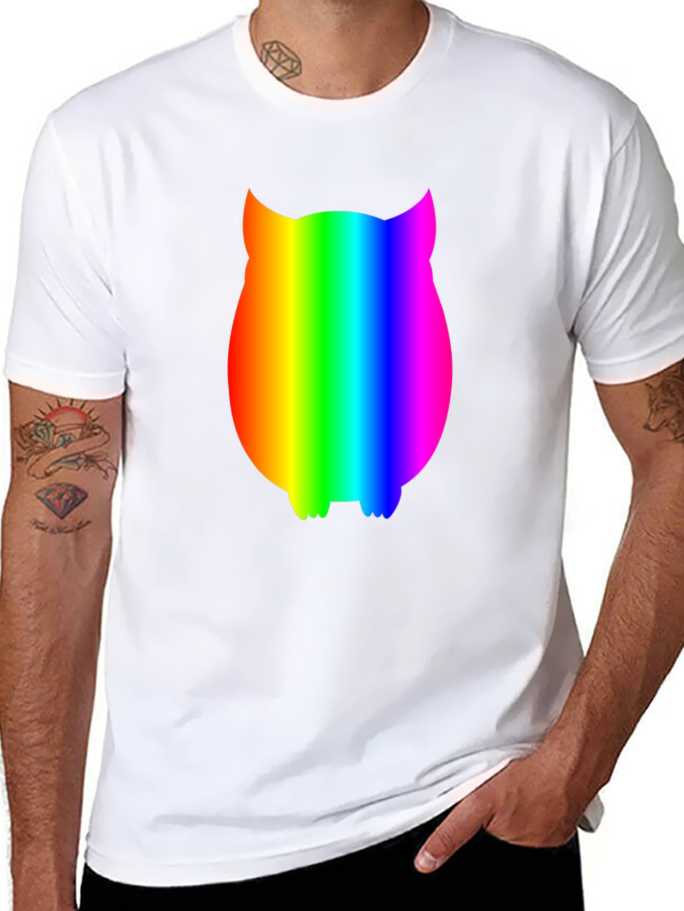 Black Rainbow Owl Graphic Tee - Black Cotton Blend view 8