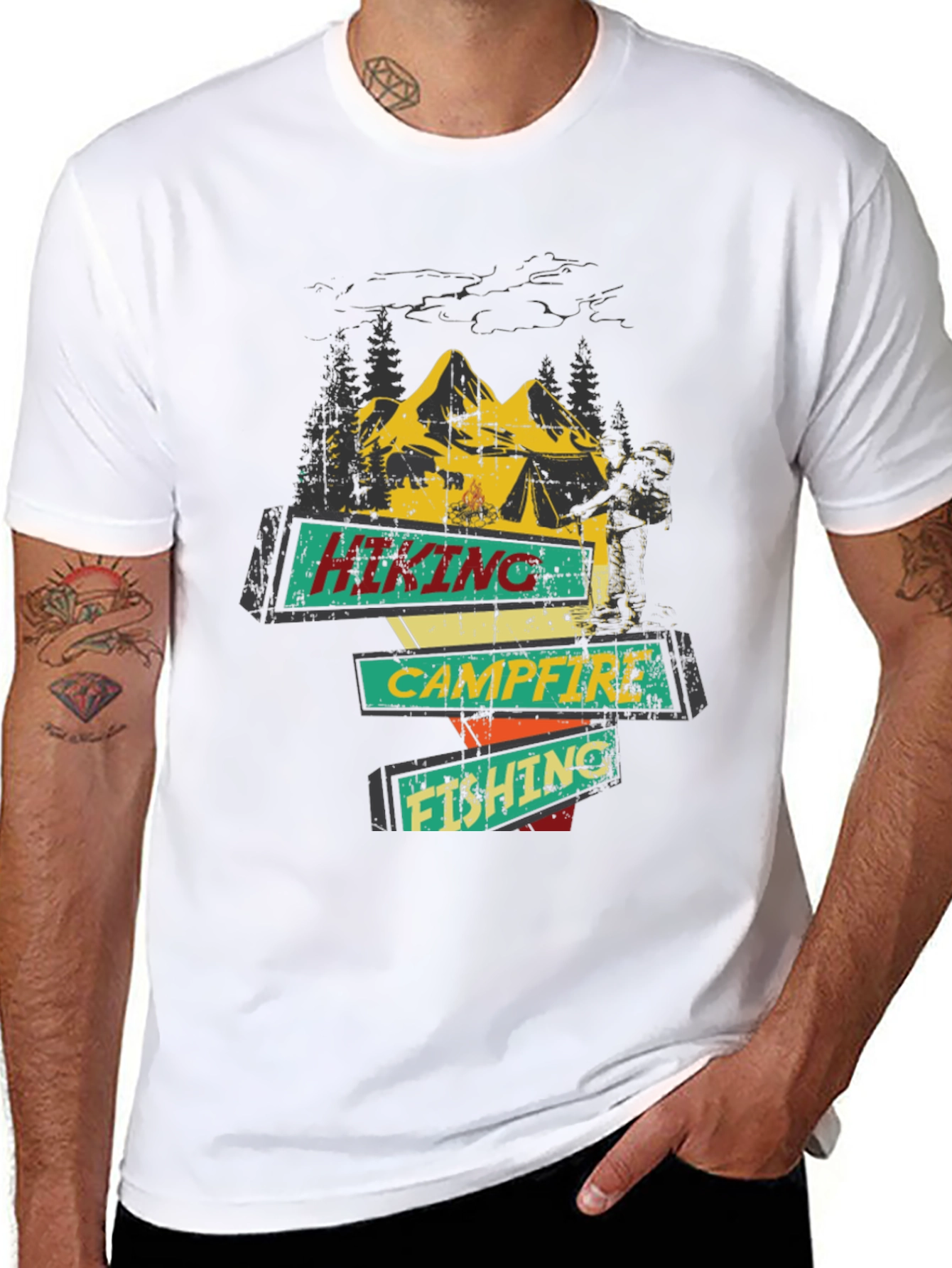 Black Hiking Campfire Fishing Graphic Tee view 8