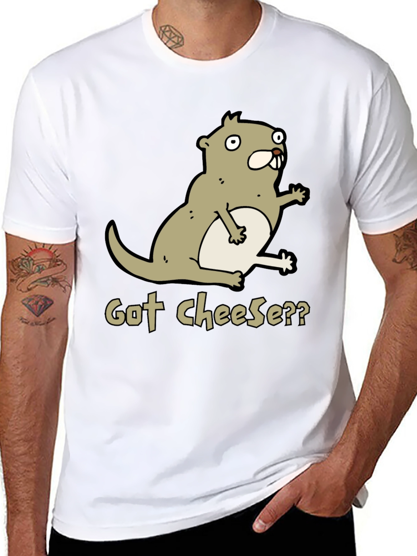 Black Got Cheese? Cartoon Beaver T-Shirt - Black view 8