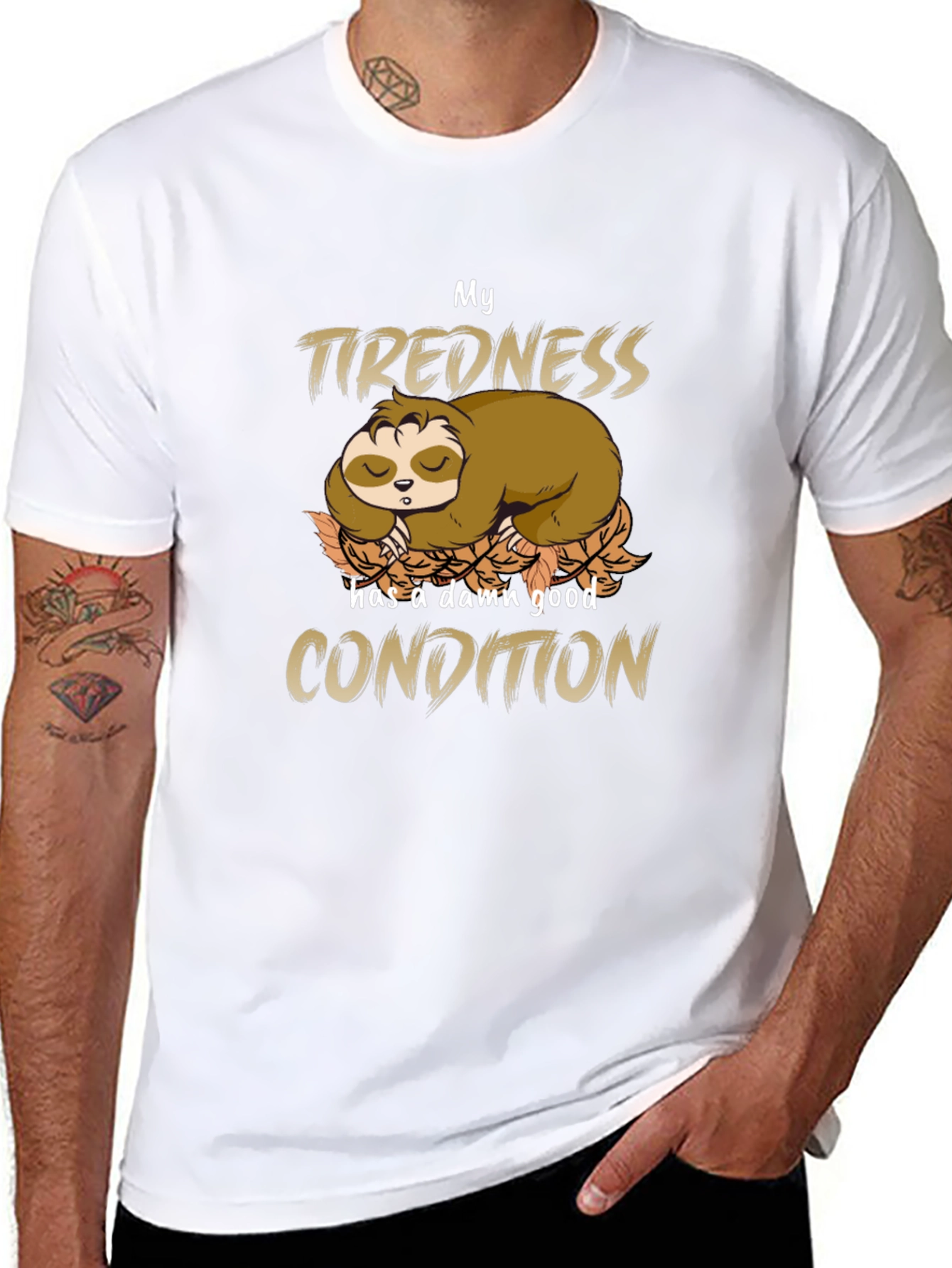 Black Funny Sloth Tiredness T-Shirt view 8