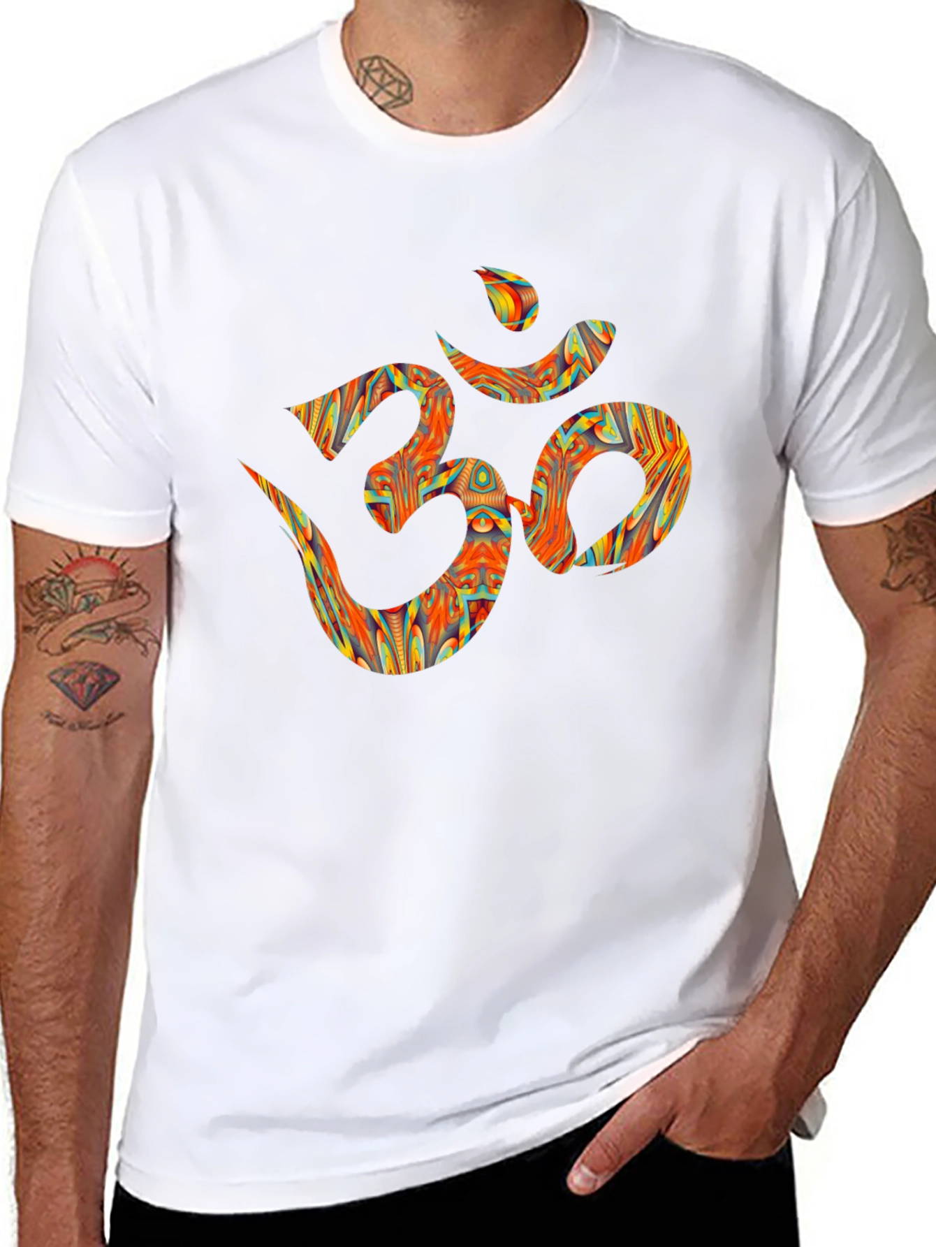 Black Om Design Graphic Tee - Black Cotton T-Shirt view 8