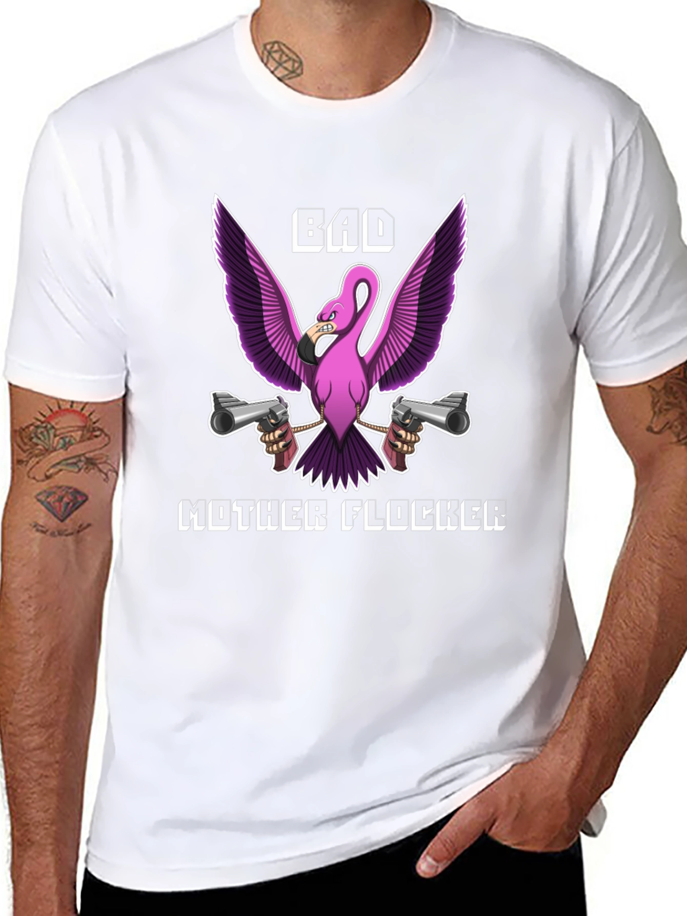 Black Bad Mother Flocker Graphic Tee - Funny Flamingo T-Shirt view 8