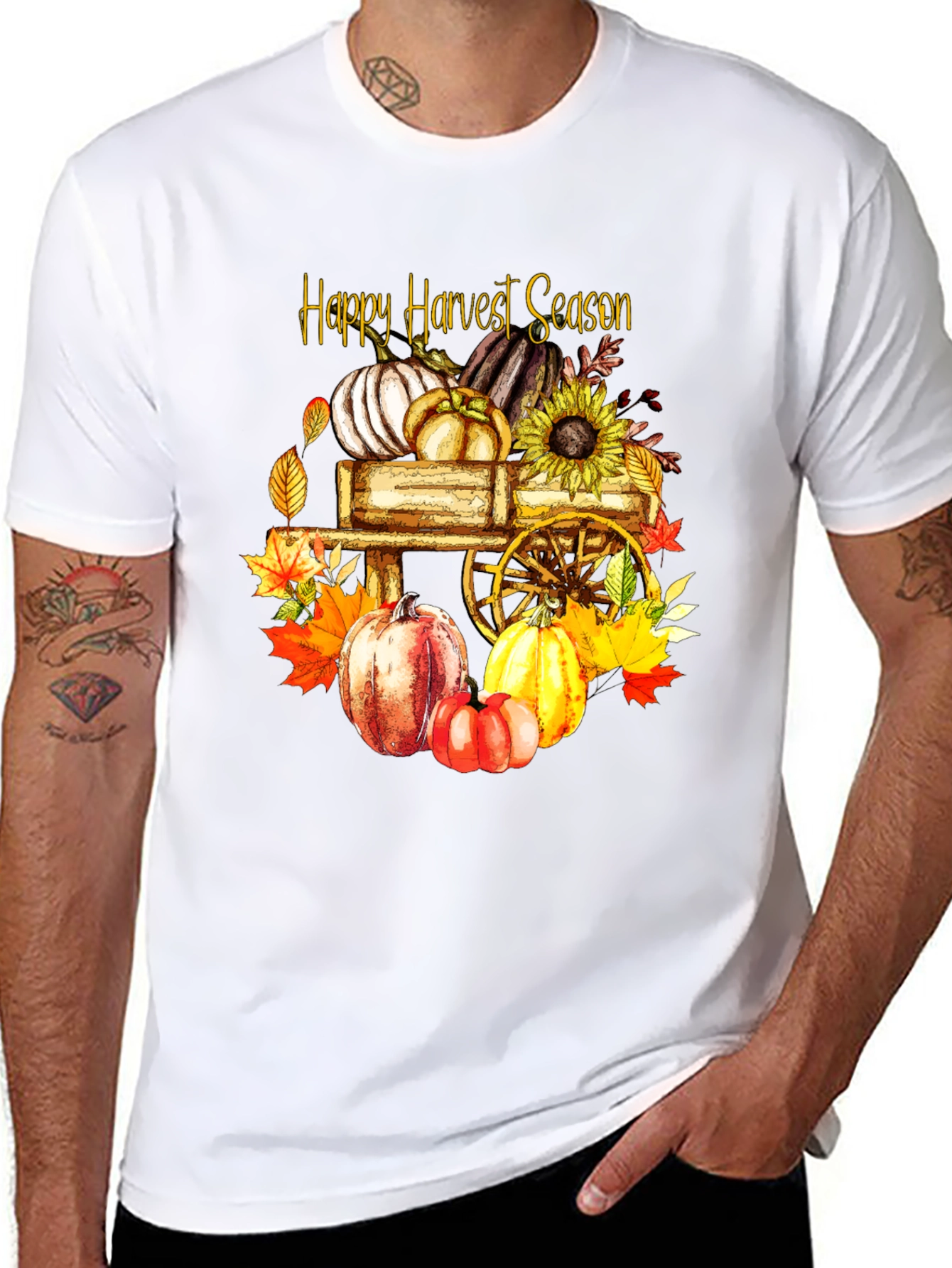 Black Happy Harvest Season Black Graphic T-Shirt view 8