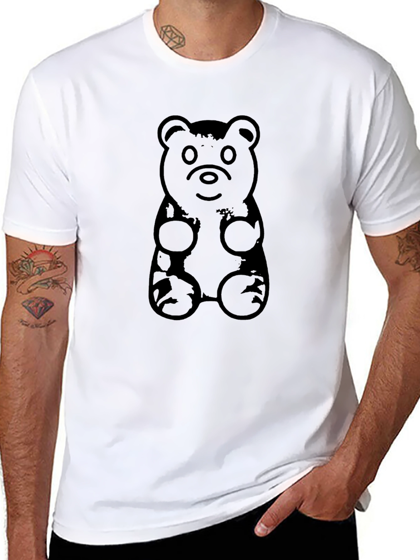 Black Gummy Bear Graphic Print Tee - Black Cotton Casual T-Shirt view 8