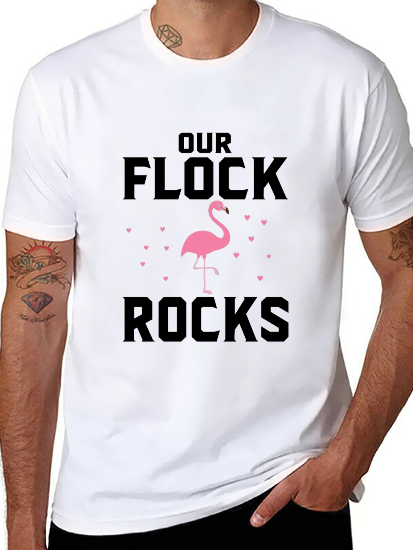Black Our Flock Rocks Flamingo Graphic T-Shirt view 8