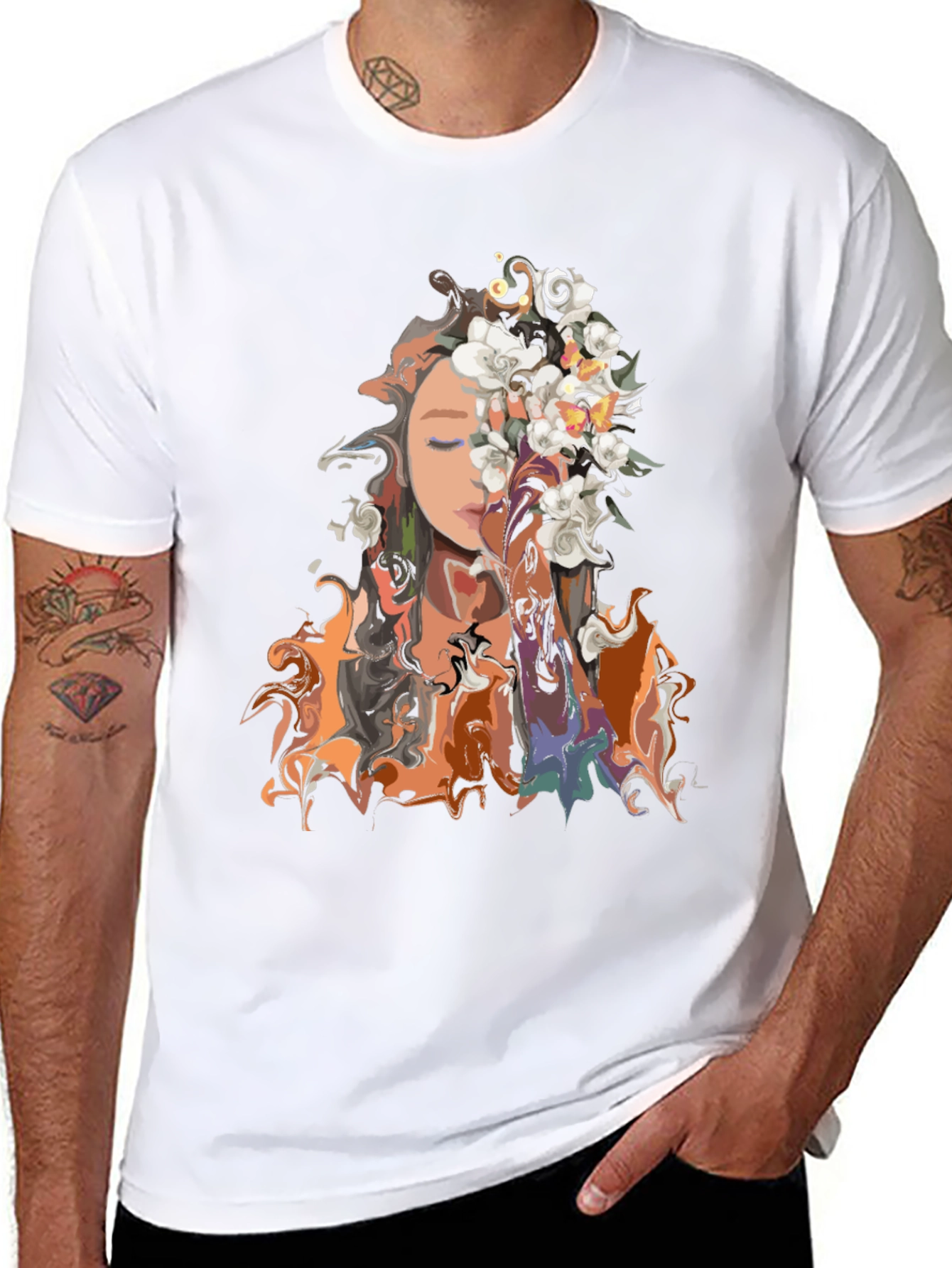 Floral Portrait Graphic T-Shirt - Stylish and Unique Design - 8