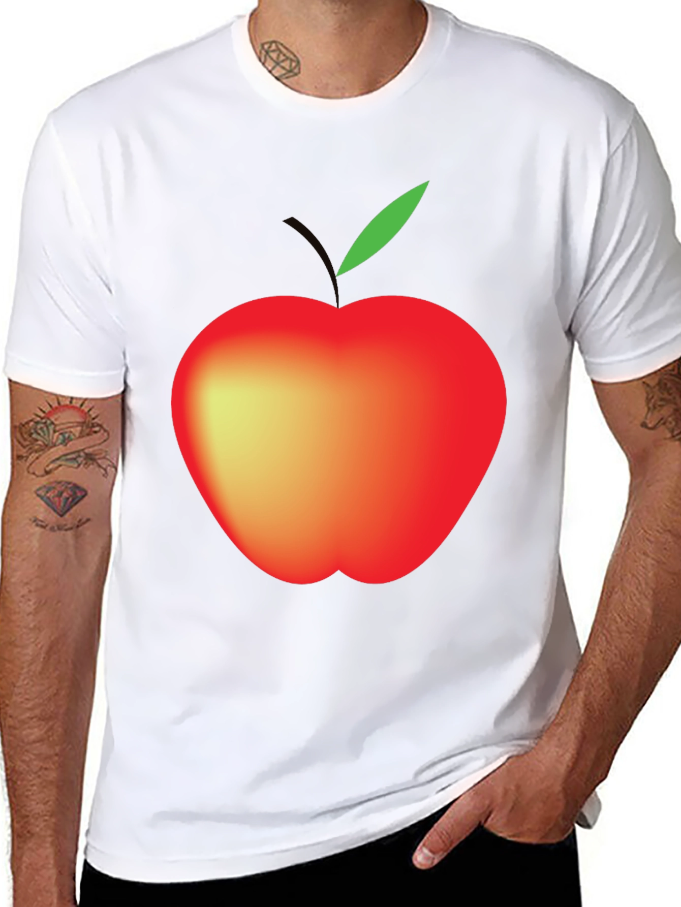 Black Men's Black Apple Graphic T-Shirt view 8