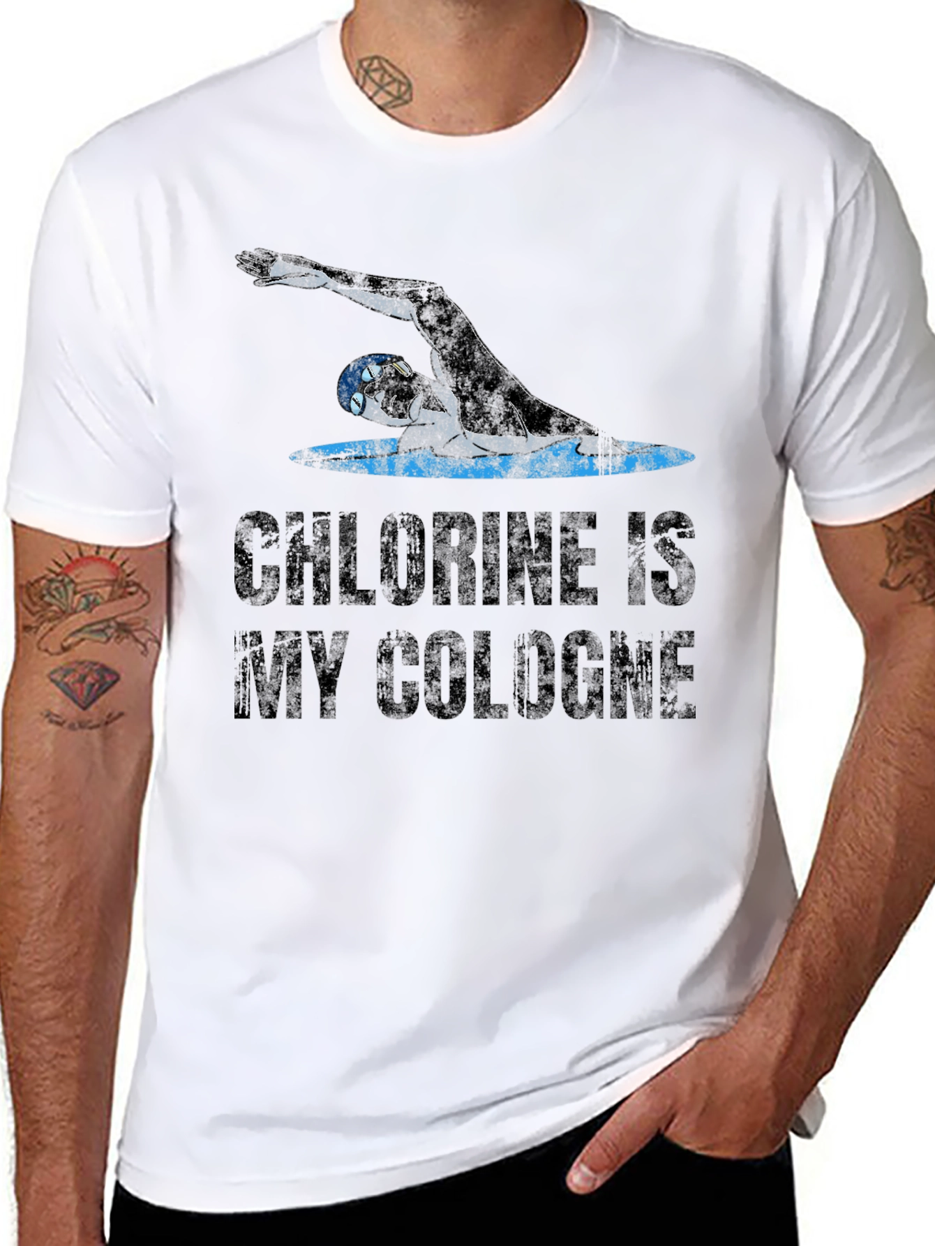Black Chlorine is My Cologne Swimmer T-Shirt view 8
