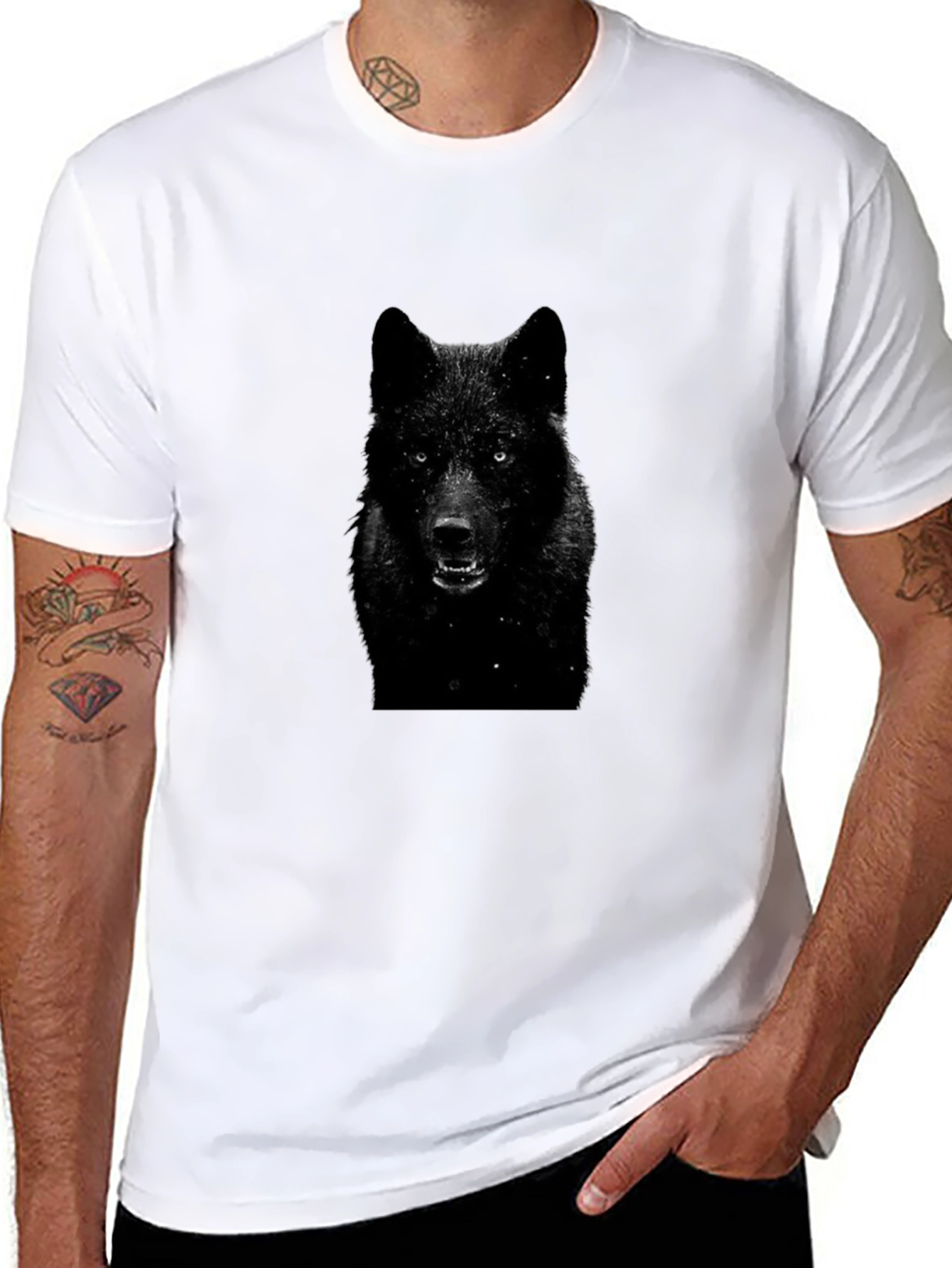 Black Black Wolf Graphic T-Shirt - Men's Short Sleeve Crew Neck Tee view 8