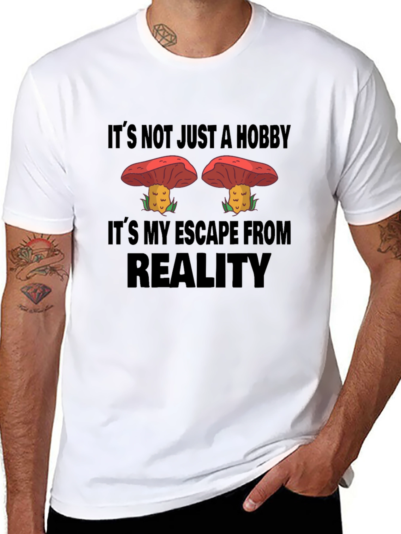Black Mushroom Escape Reality Graphic T-Shirt view 8