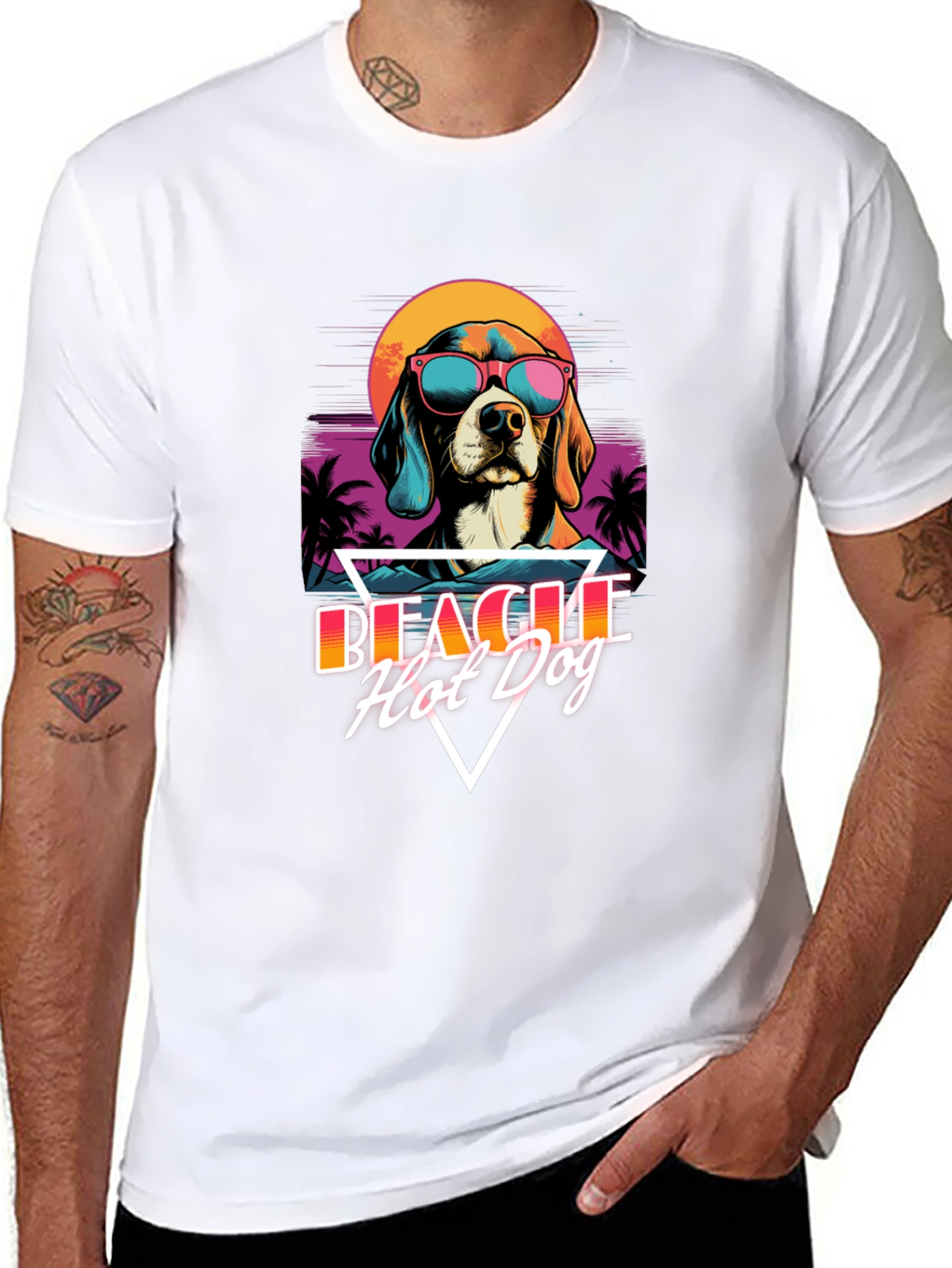 Black Retro Beagle Hot Dog T-Shirt view 8