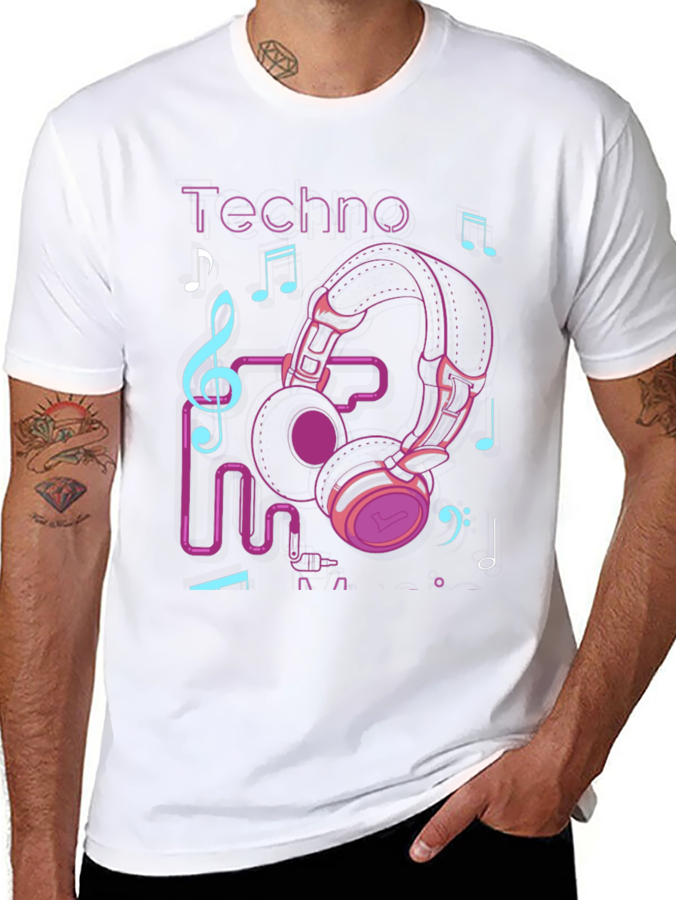 Black Techno Music Headphone Graphic T-Shirt view 8