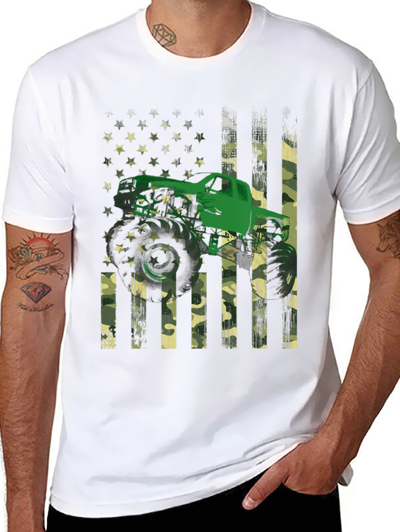Black Monster Truck American Flag Graphic T-Shirt view 8