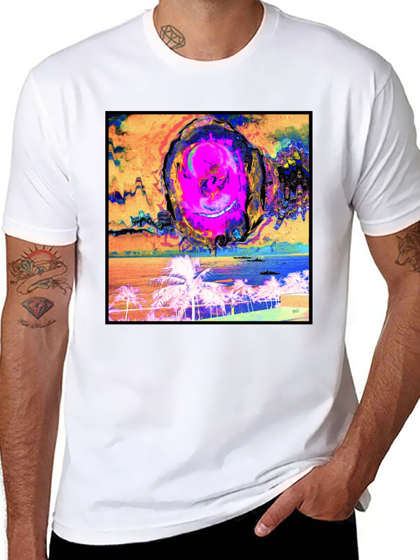 Black Abstract Beach T-Shirt - Unique Graphic Tee view 8