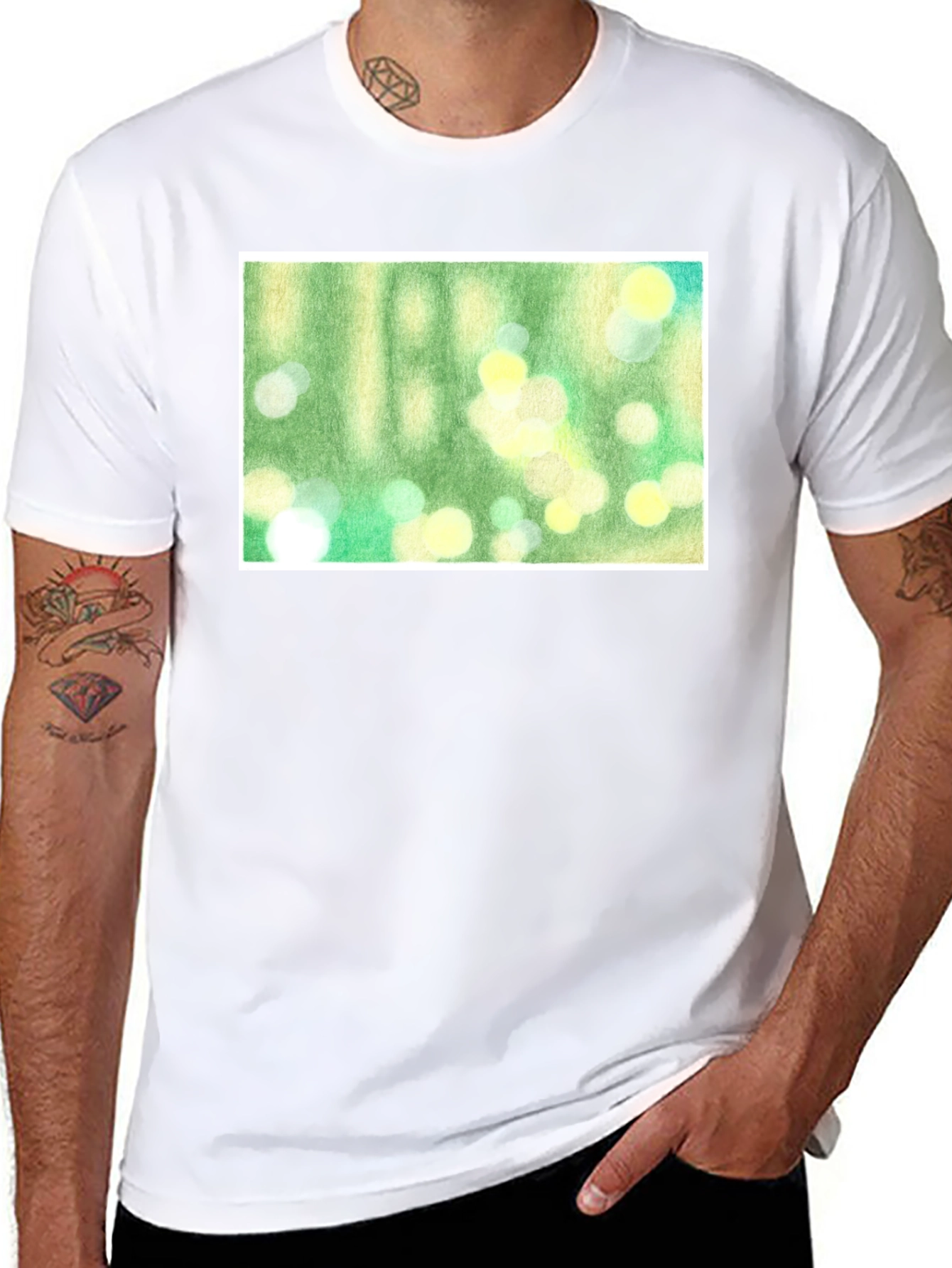 Black Green Bokeh Art Black T-Shirt view 8