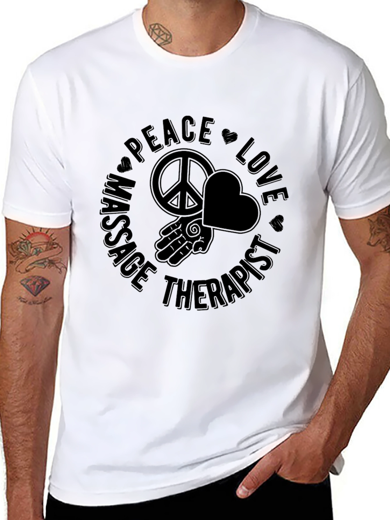 Black Peace Love Massage Therapist Black T-Shirt view 8