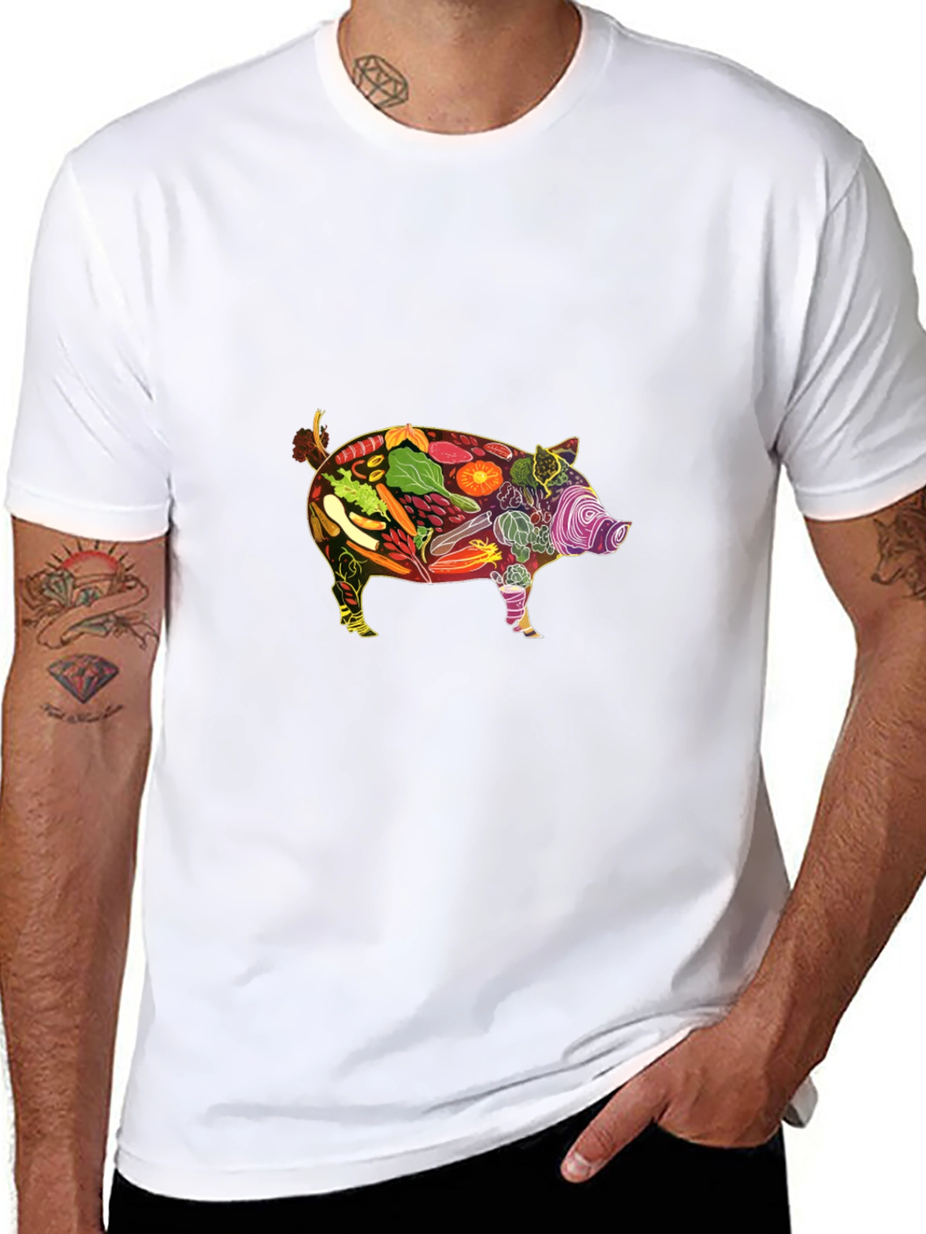 Black Veggie Pig Graphic Tee - Black Unisex Shirt view 8