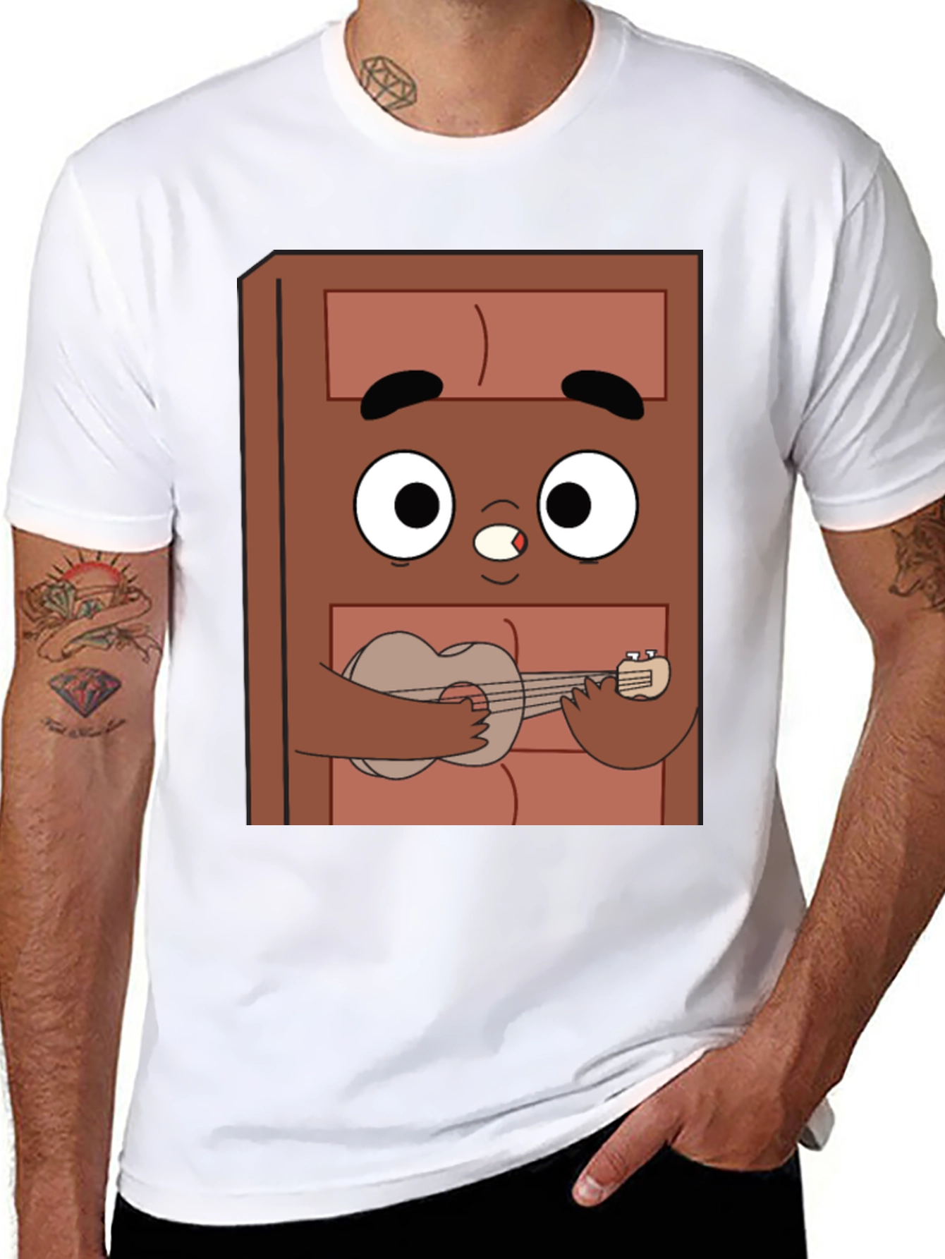 Black Cartoon Character Ukulele T-Shirt view 8