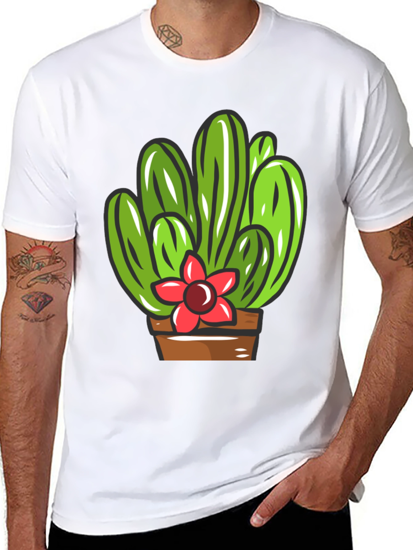 Black Cactus Flower Graphic T-Shirt - Black Cotton Tee view 8