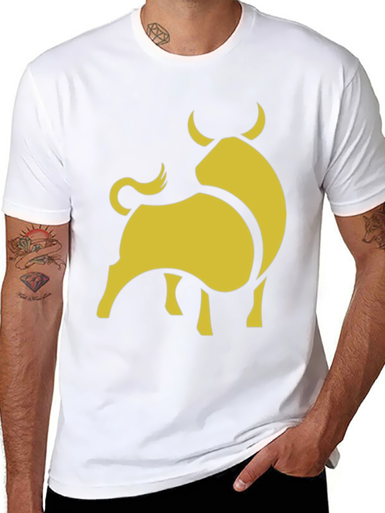Black Stylish Black Tee with Gold Bull Graphic view 8