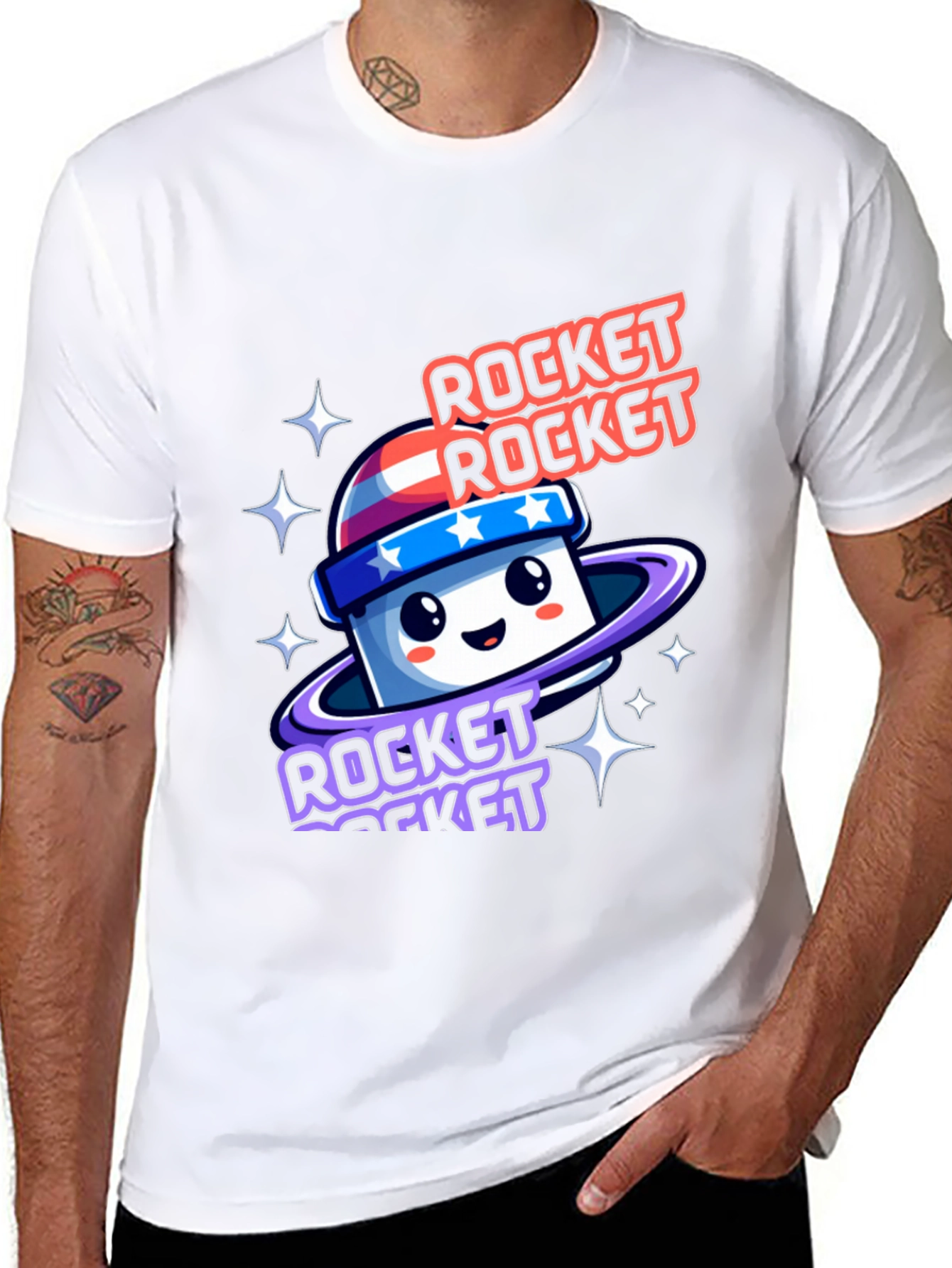 Black Rocket Rocket Cartoon Graphic Tee view 8