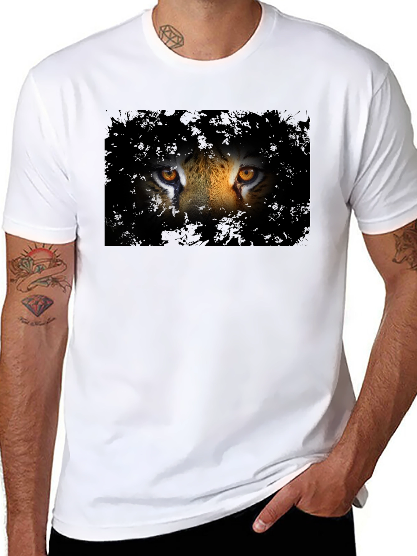 Black Tiger Eyes Graphic Tee - Men's Black T-Shirt view 8